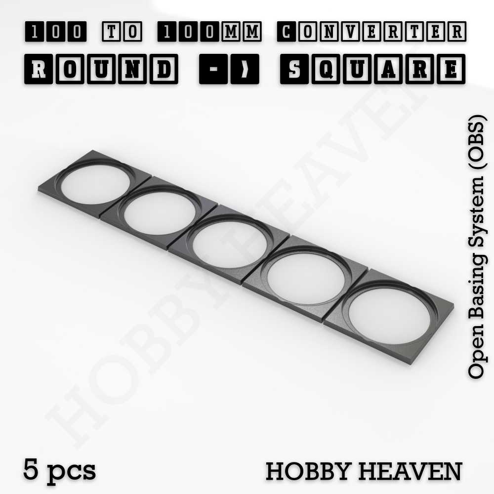 Base 100mm To 100mm Square Converter x5pcs Round to Square Bases Shape and Size Converters 3d Print Full Range