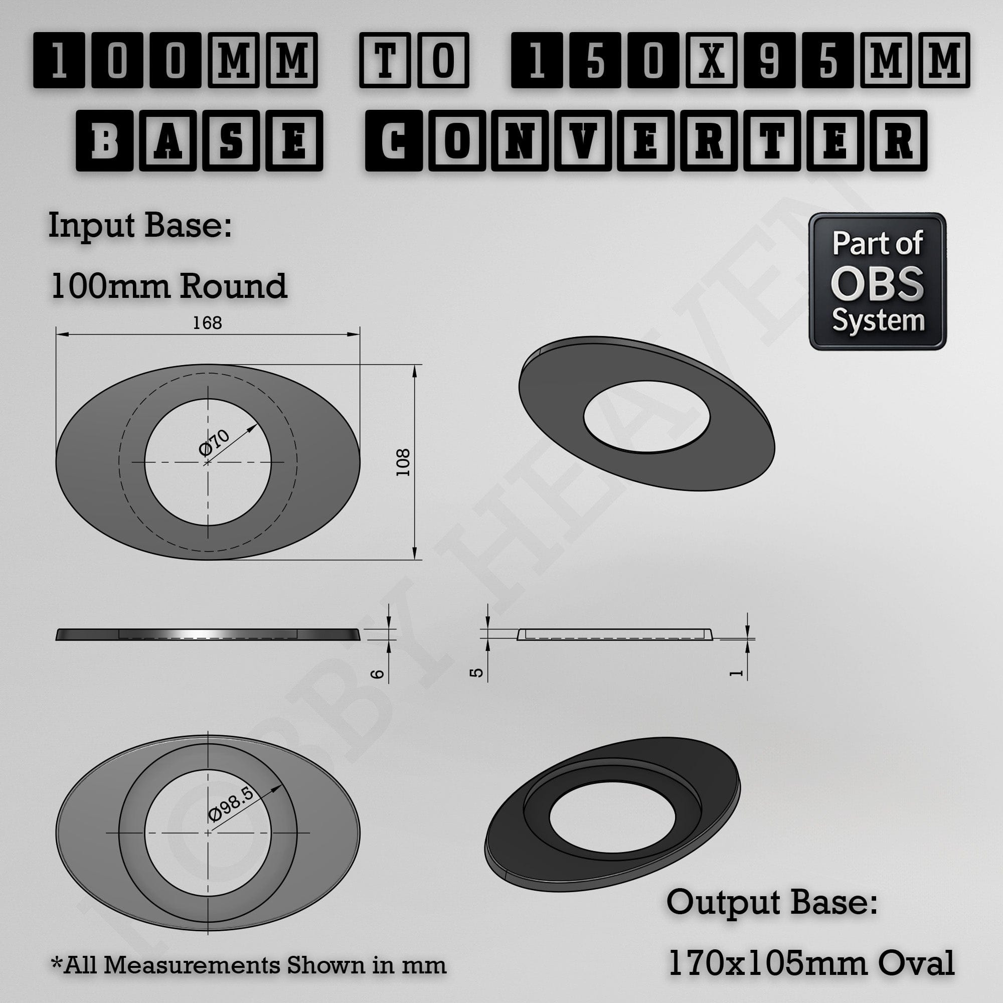 Base Round To Oval Bases Size Converters 3d Print Full Range