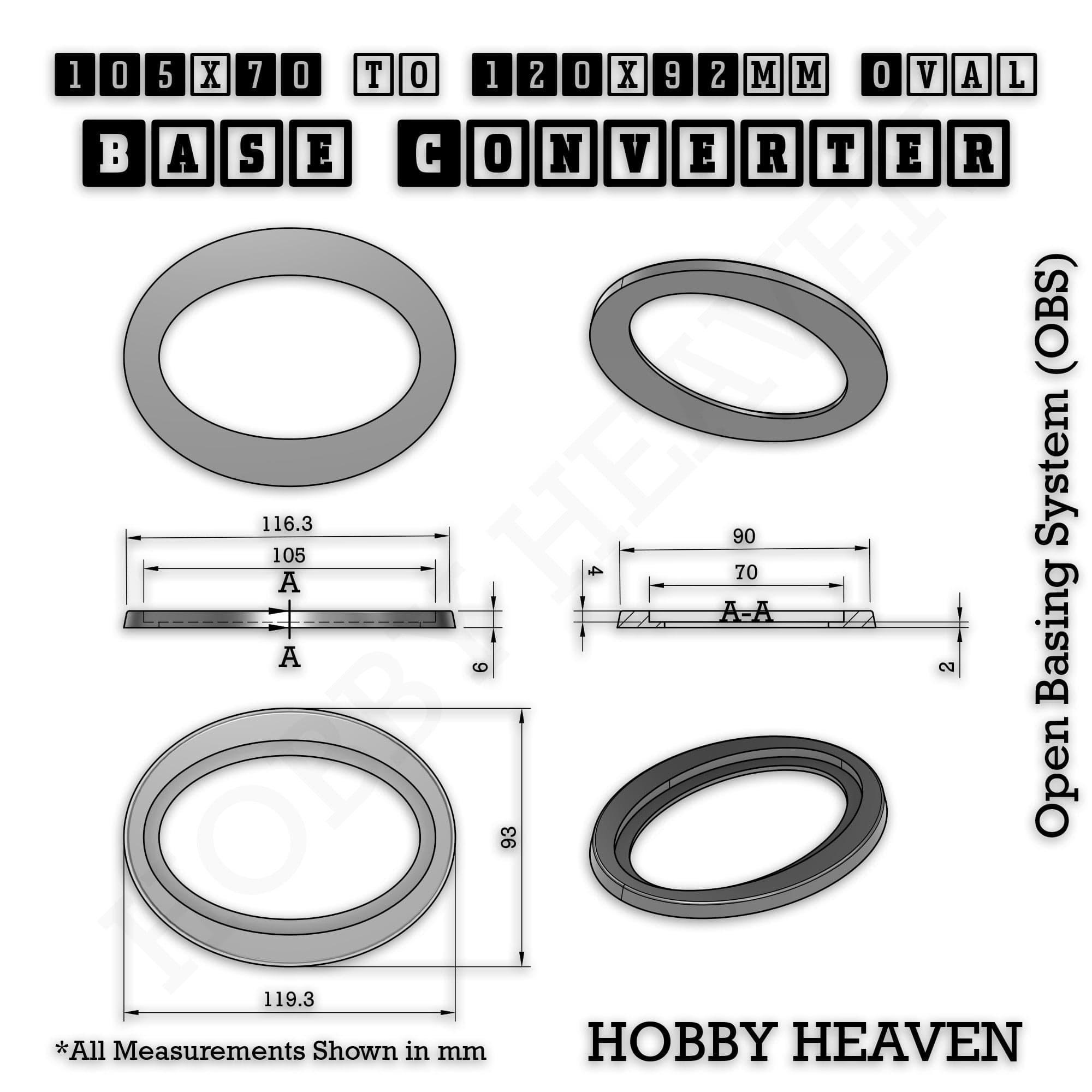 Base Oval To Oval Bases Size Converters 3d Print Full Range