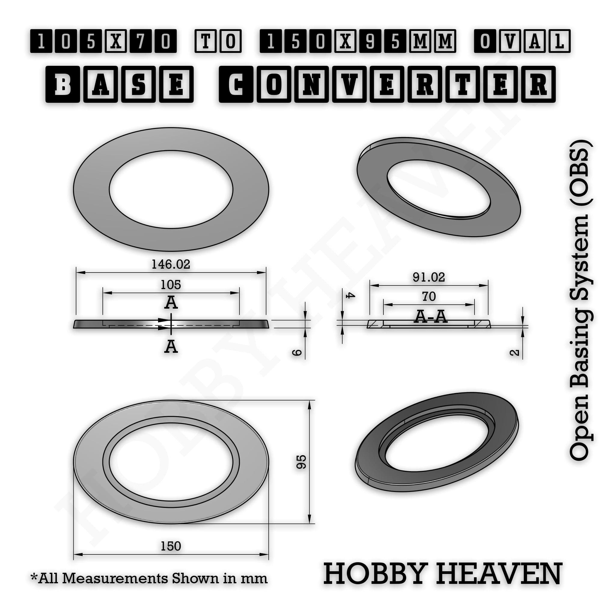 Base Oval To Oval Bases Size Converters 3d Print Full Range