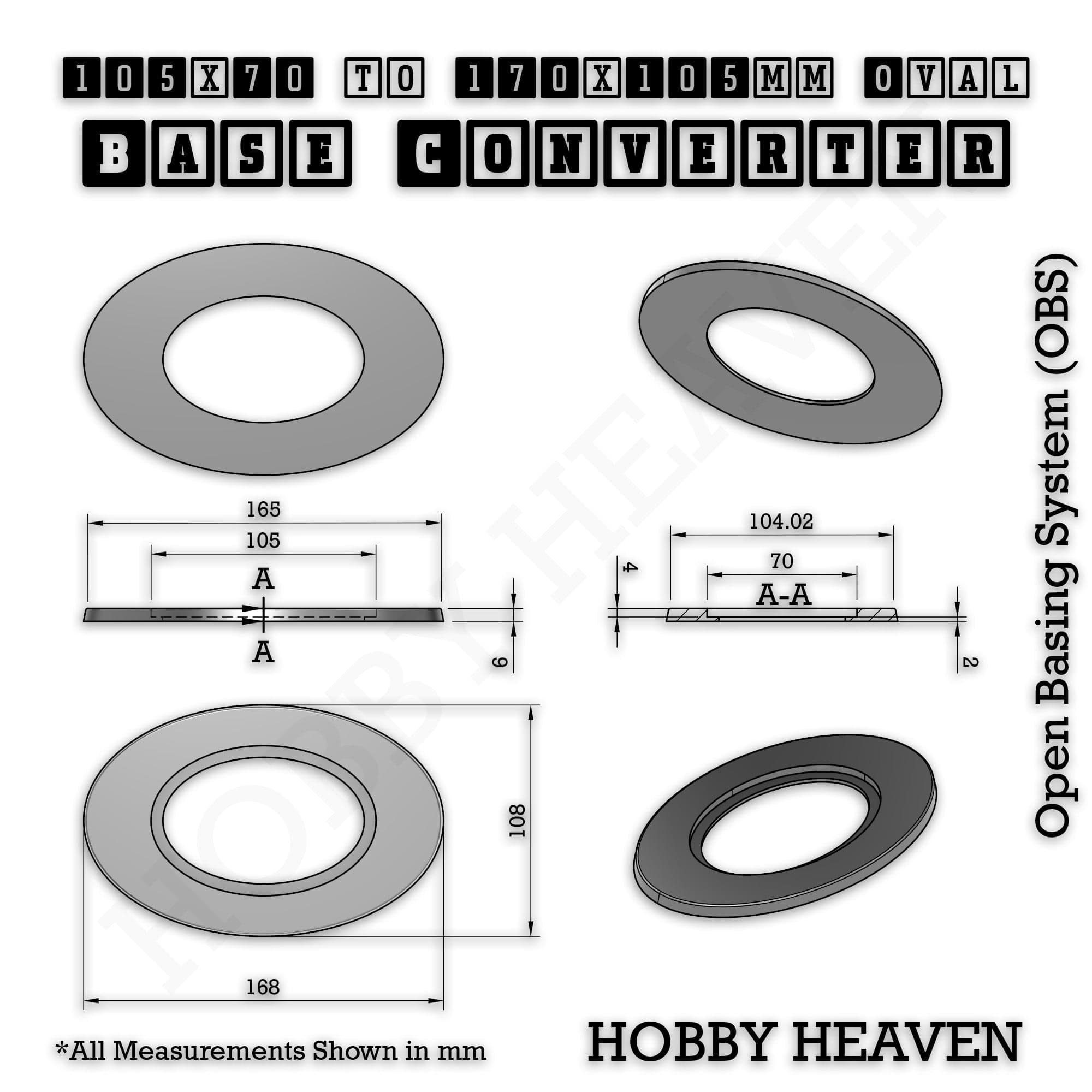 Base Oval To Oval Bases Size Converters 3d Print Full Range