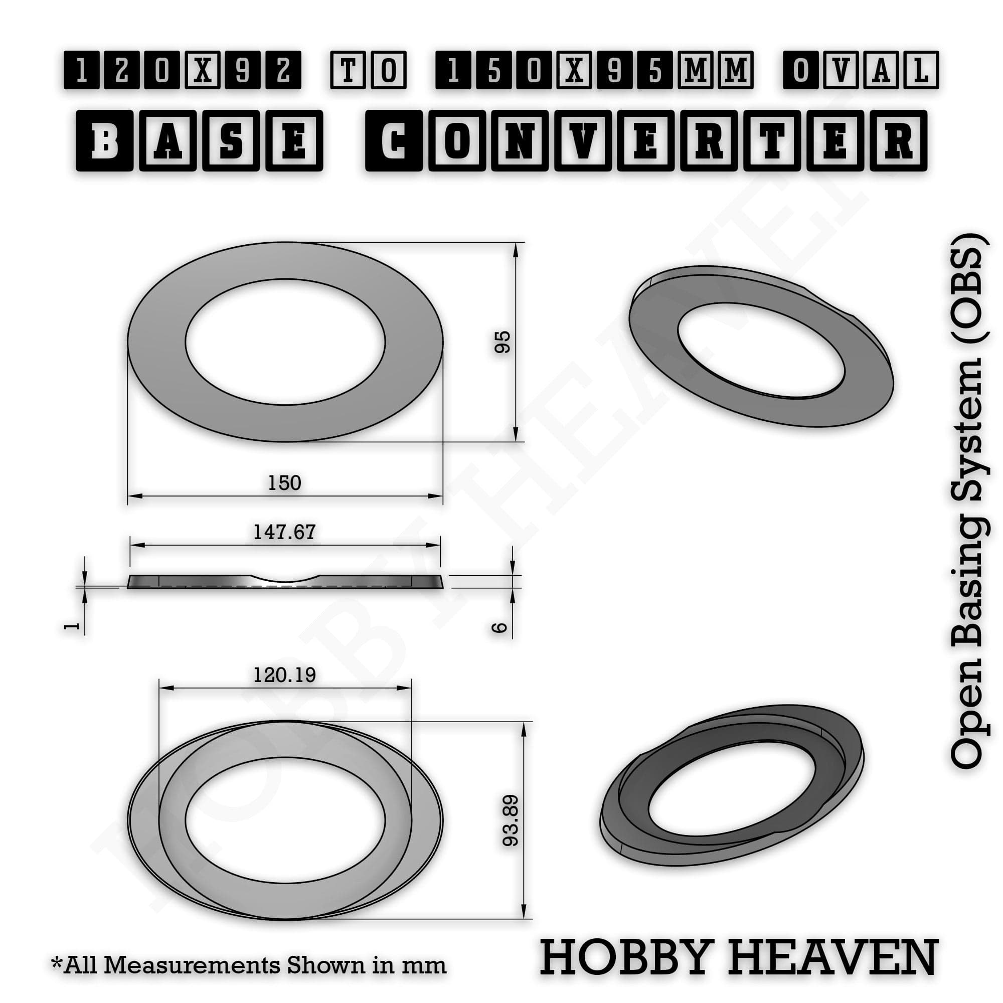 Base Oval To Oval Bases Size Converters 3d Print Full Range