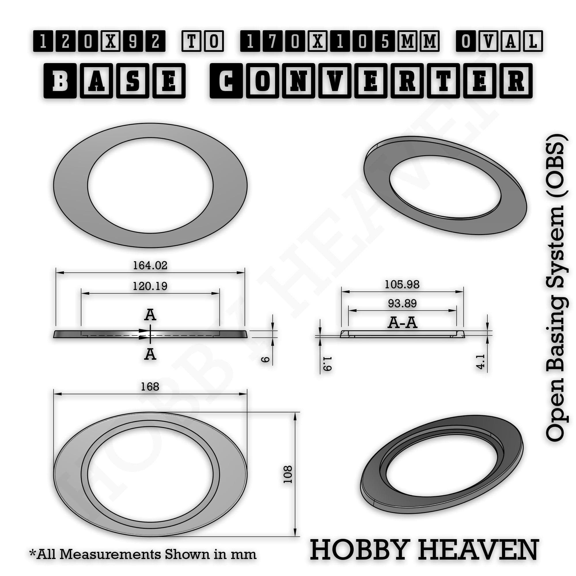 Base Oval To Oval Bases Size Converters 3d Print Full Range