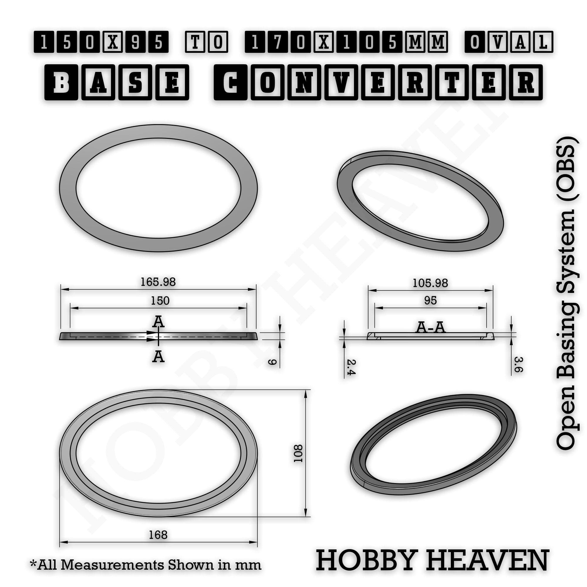 Base Oval To Oval Bases Size Converters 3d Print Full Range