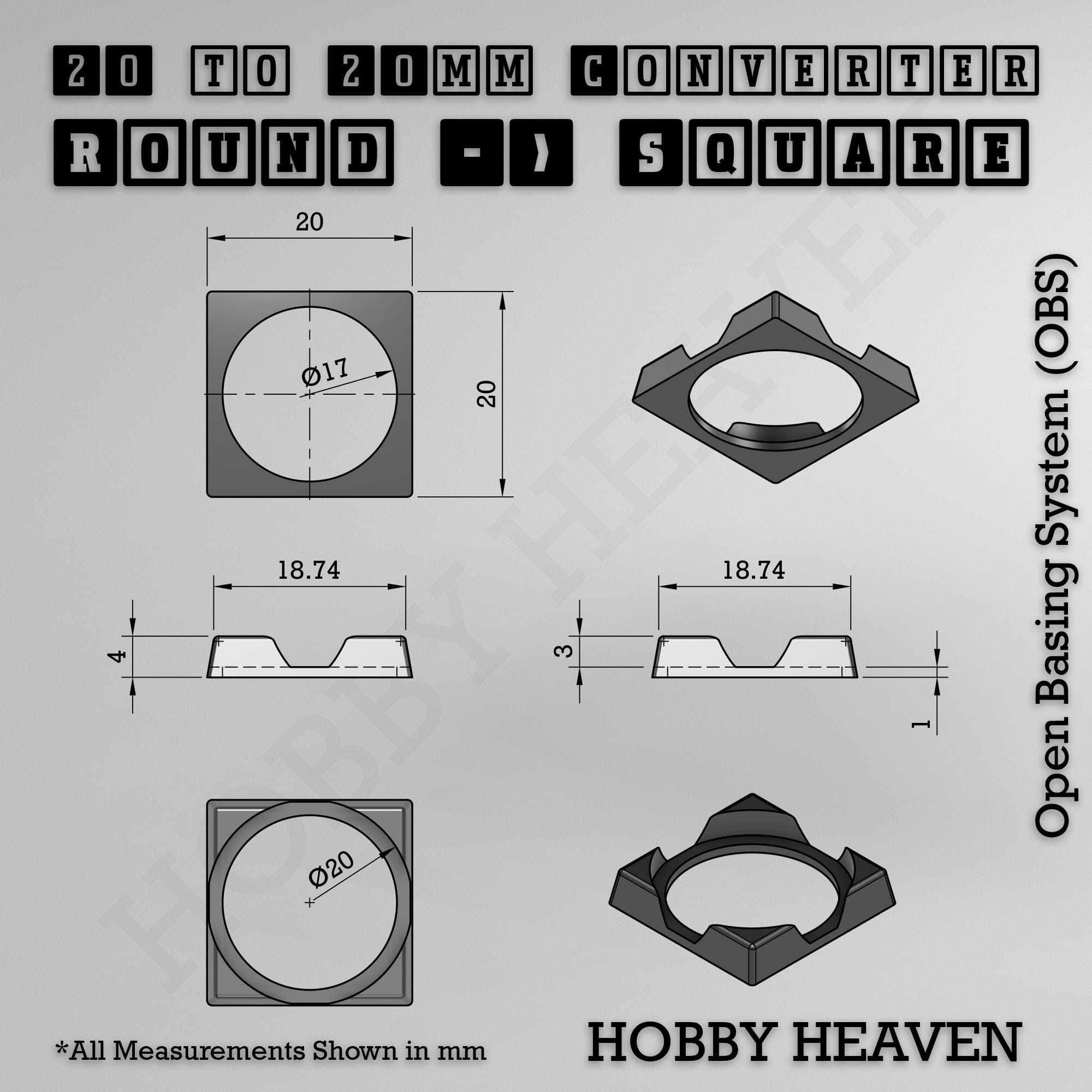 Base Round to Square Bases Shape and Size Converters 3d Print Full Range