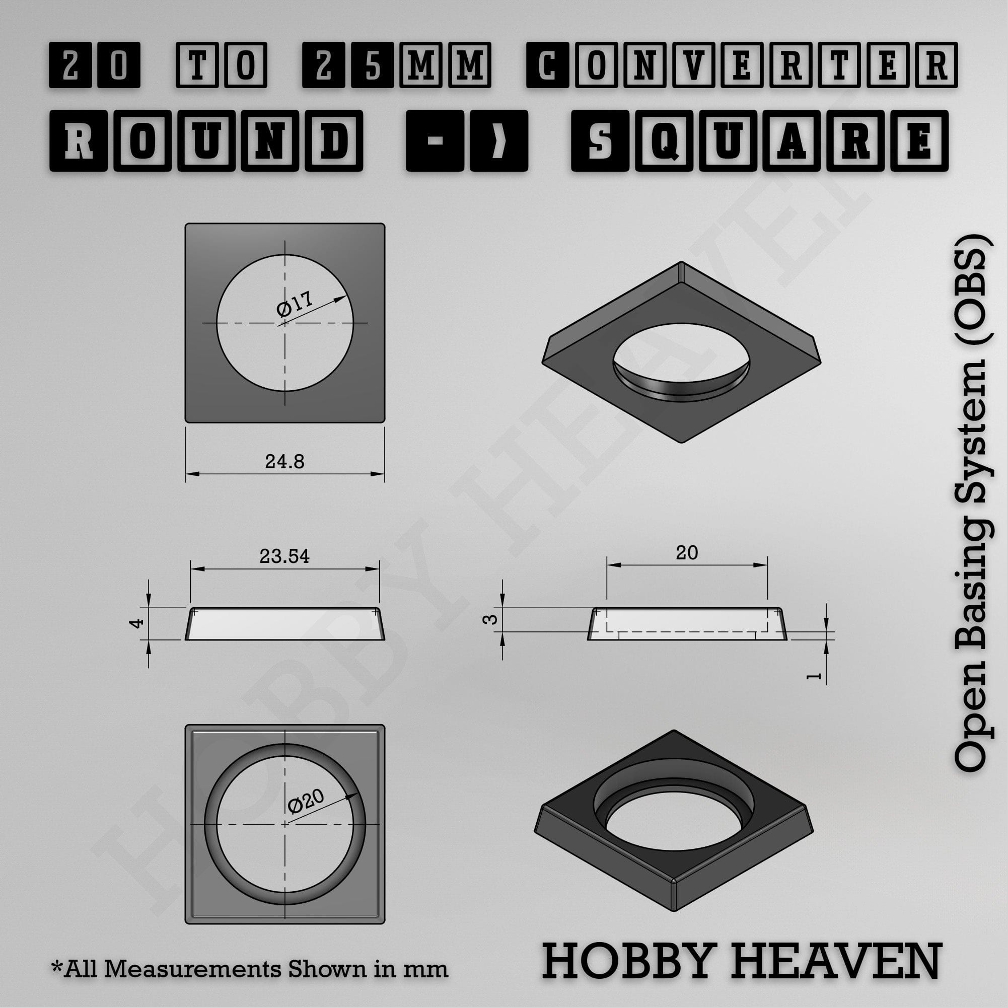 Base Round to Square Bases Shape and Size Converters 3d Print Full Range