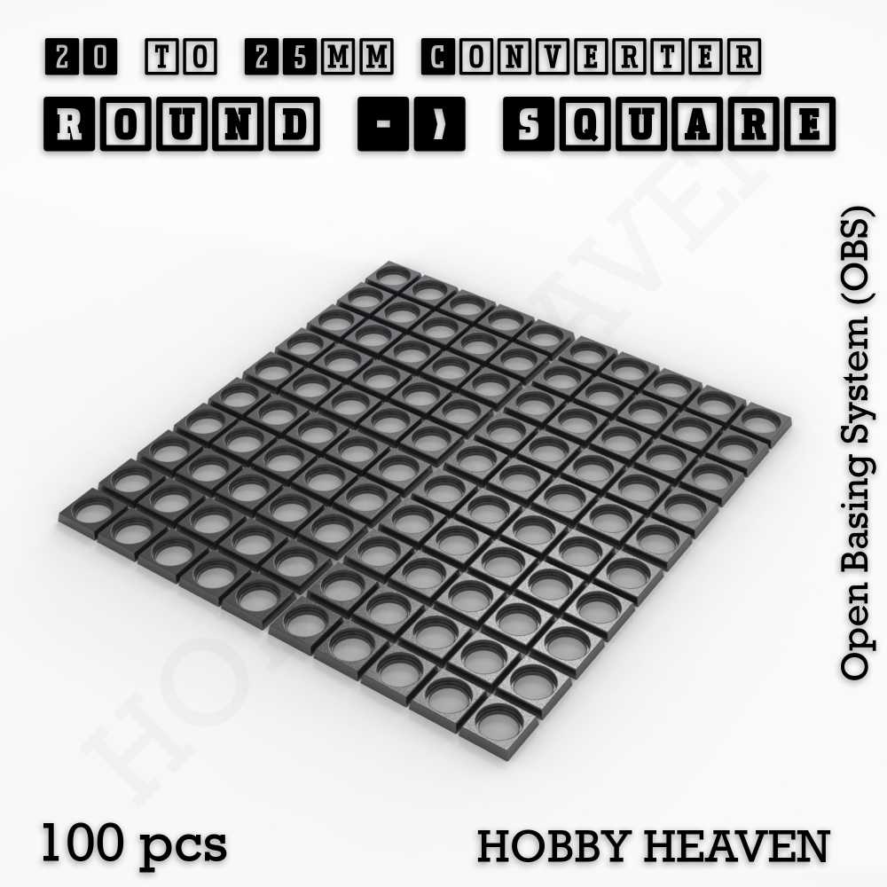 Base 20mm To 25mm Square Converter x100pcs Round to Square Bases Shape and Size Converters 3d Print Full Range