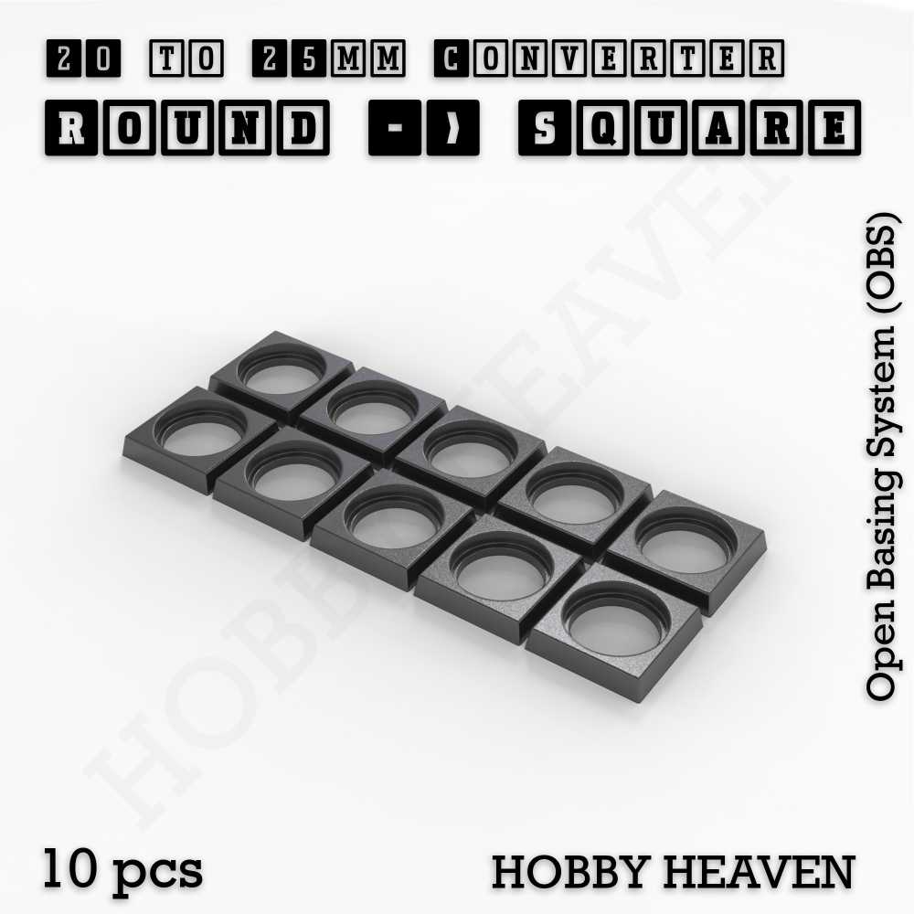 Base 20mm To 25mm Square Converter x10pcs Round to Square Bases Shape and Size Converters 3d Print Full Range