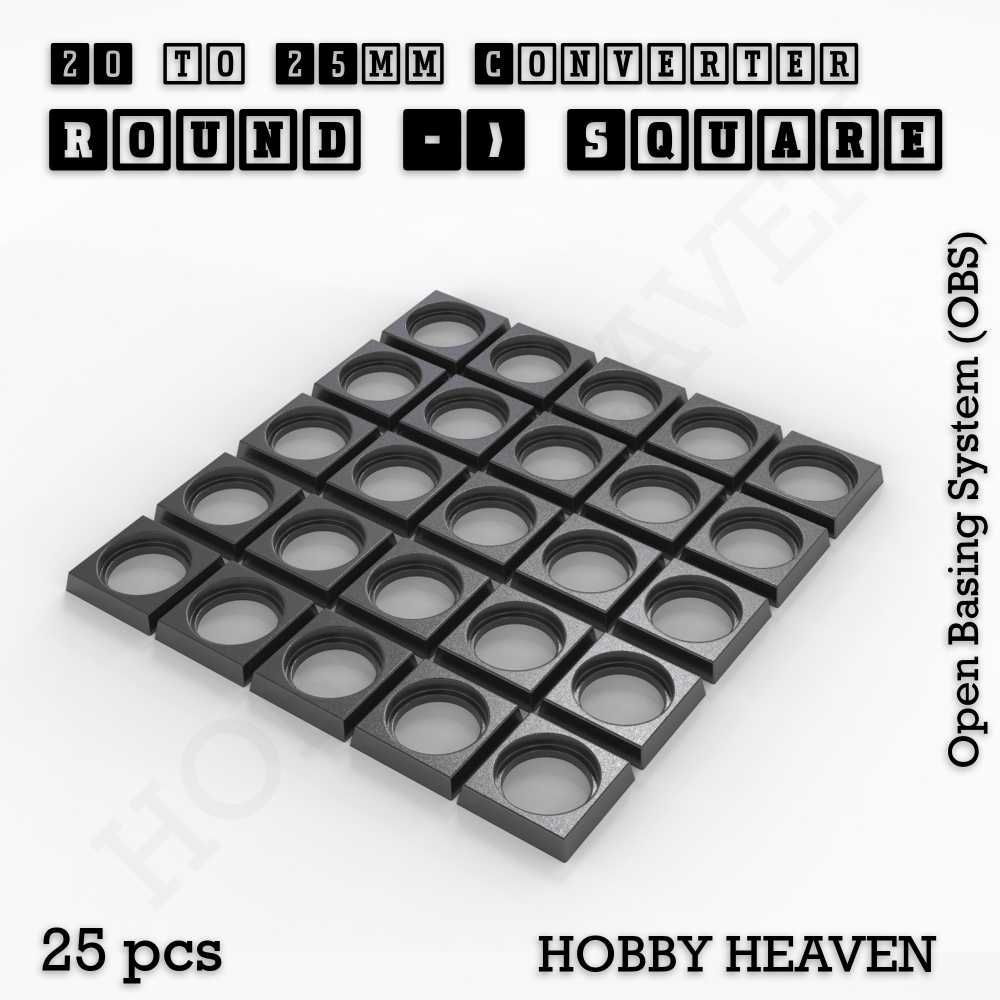 Base 20mm To 25mm Square Converter x25pcs Round to Square Bases Shape and Size Converters 3d Print Full Range