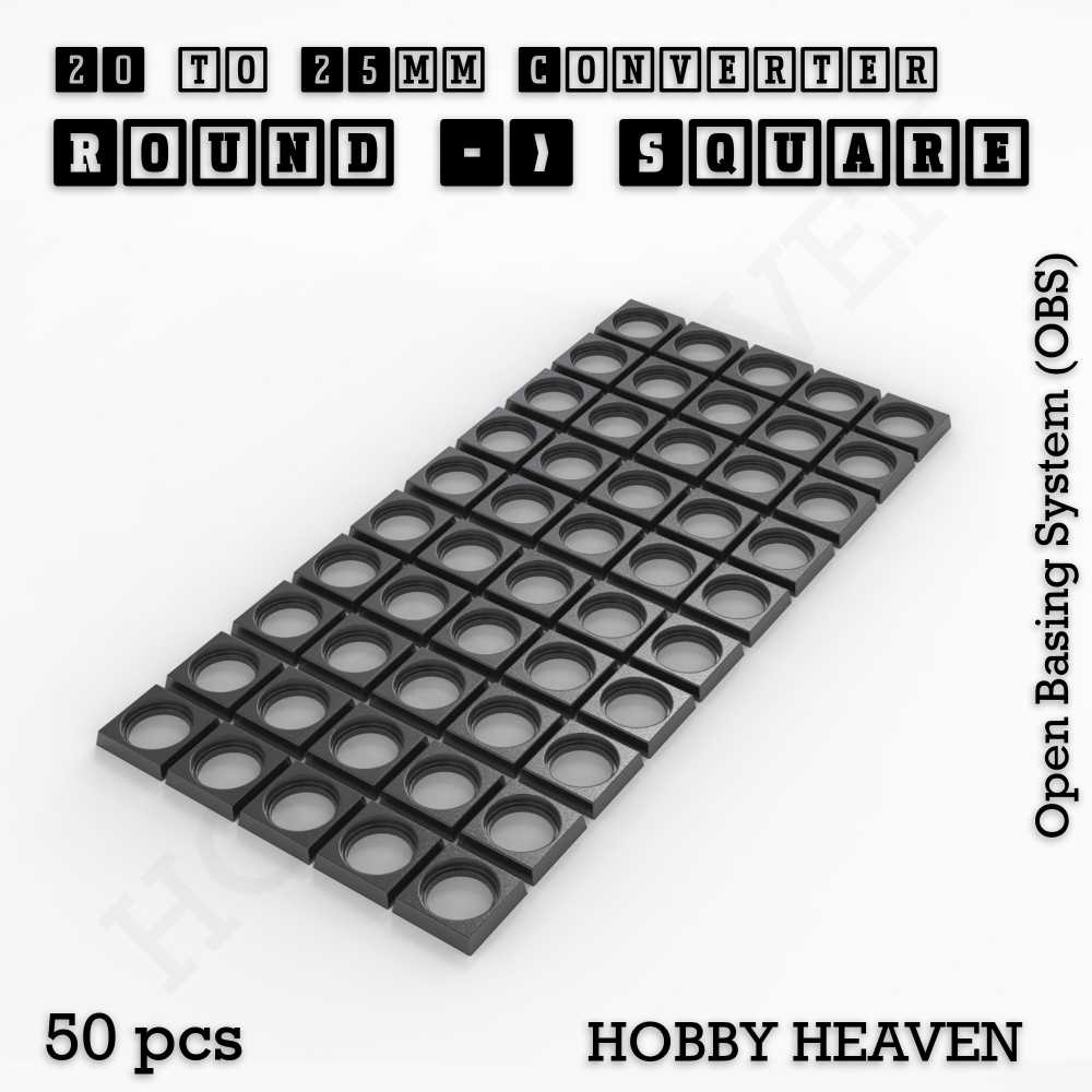 Base 20mm To 25mm Square Converter x50pcs Round to Square Bases Shape and Size Converters 3d Print Full Range