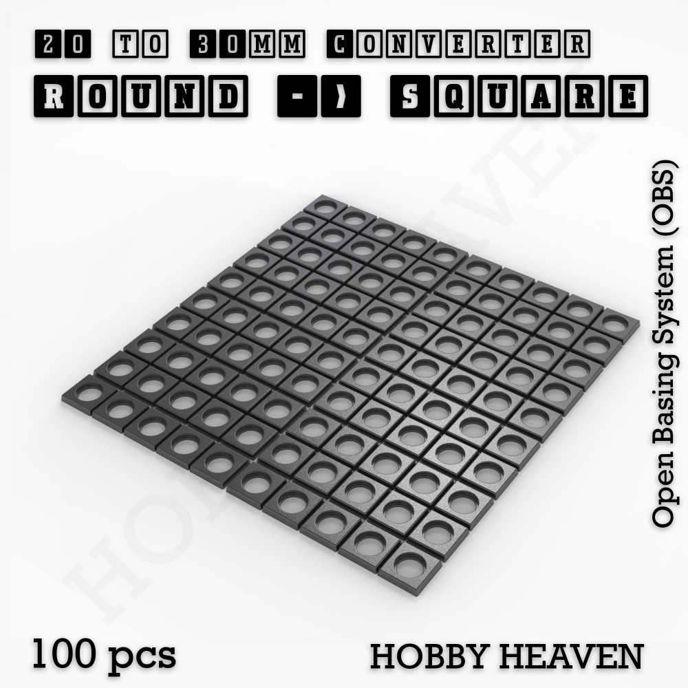 Base 20mm To 30mm Square Converter x100pcs Round to Square Bases Shape and Size Converters 3d Print Full Range
