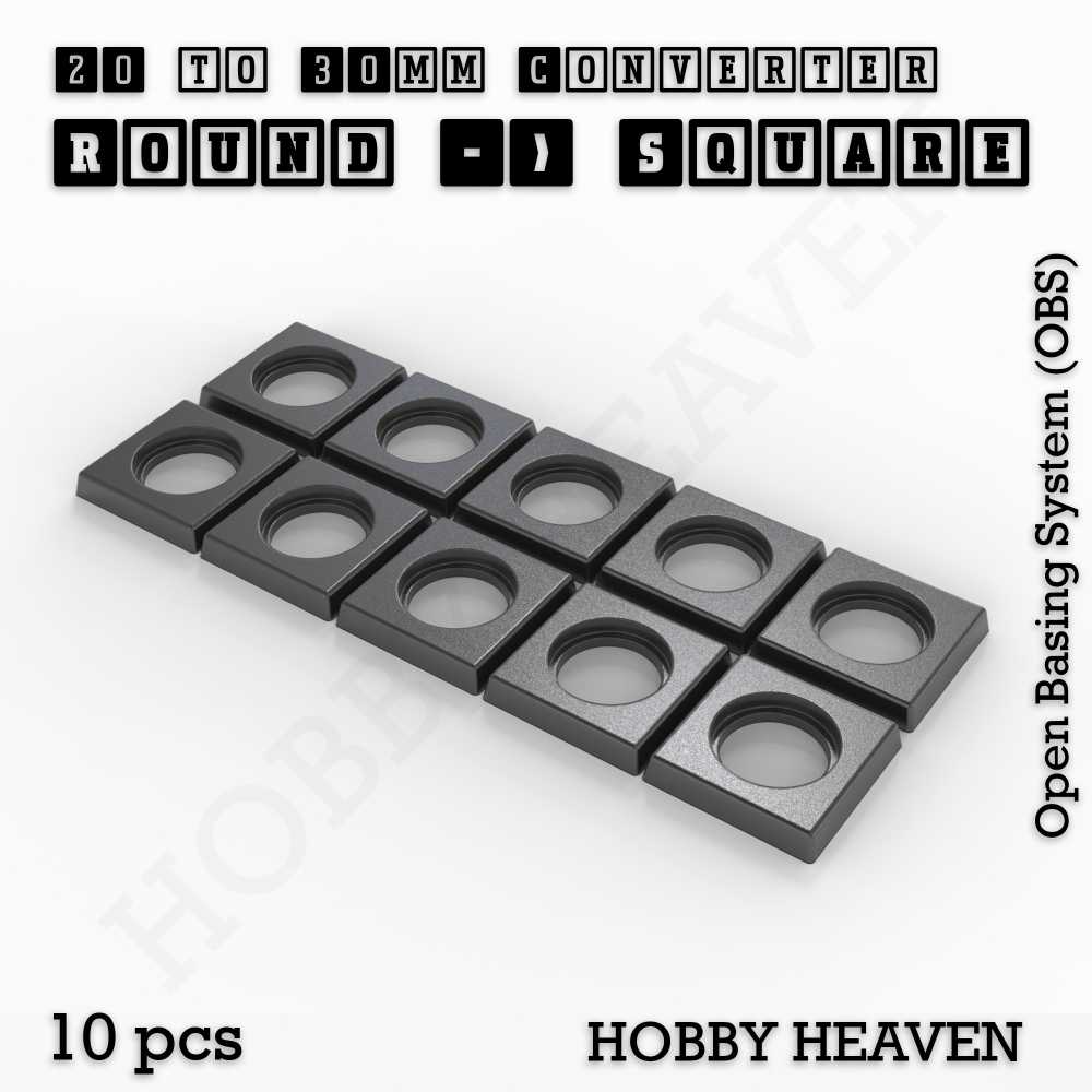 Base 20mm To 30mm Square Converter x10pcs Round to Square Bases Shape and Size Converters 3d Print Full Range