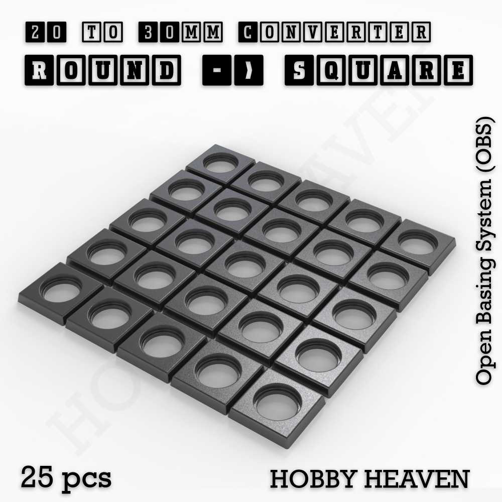 Base 20mm To 30mm Square Converter x25pcs Round to Square Bases Shape and Size Converters 3d Print Full Range