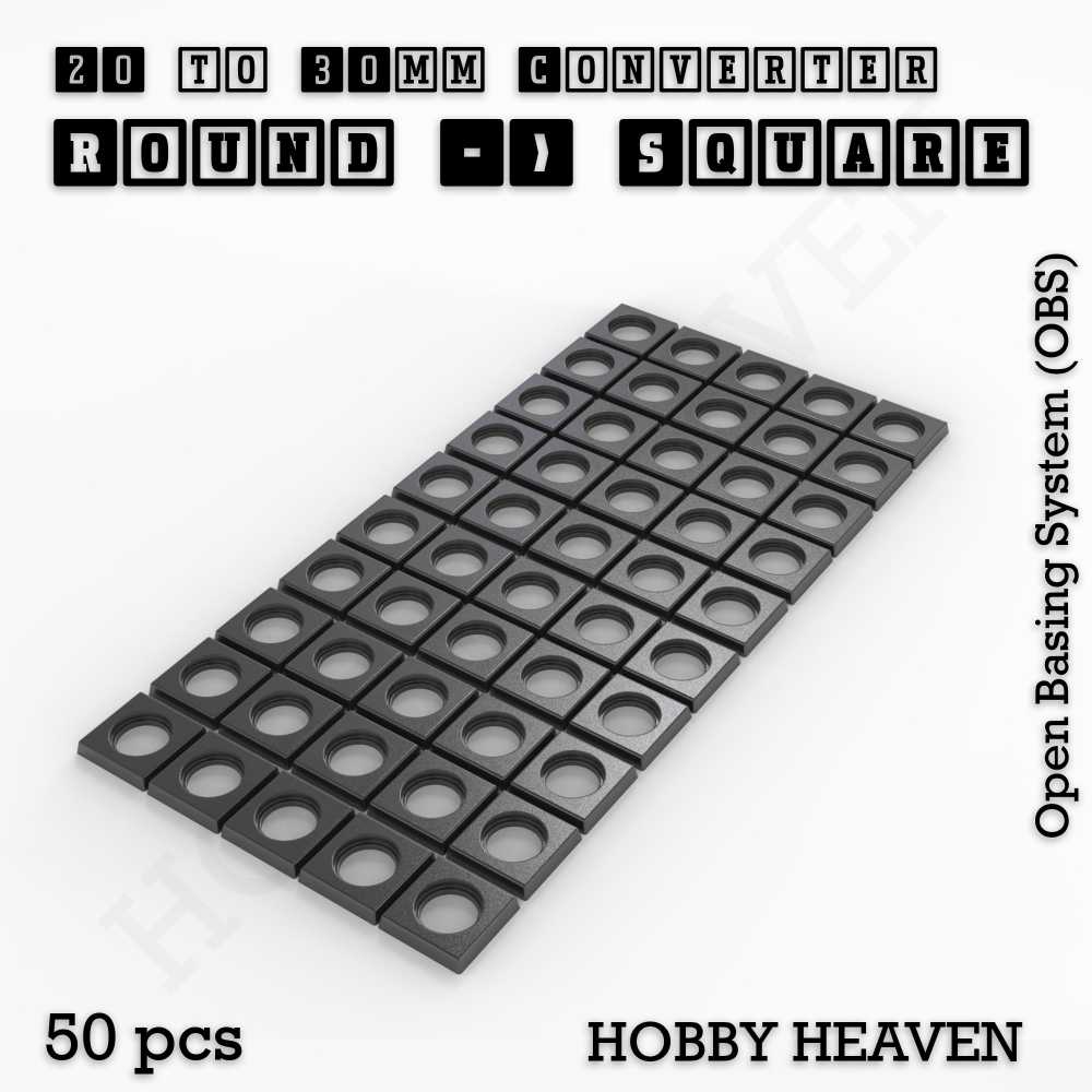 Base 20mm To 30mm Square Converter x50pcs Round to Square Bases Shape and Size Converters 3d Print Full Range
