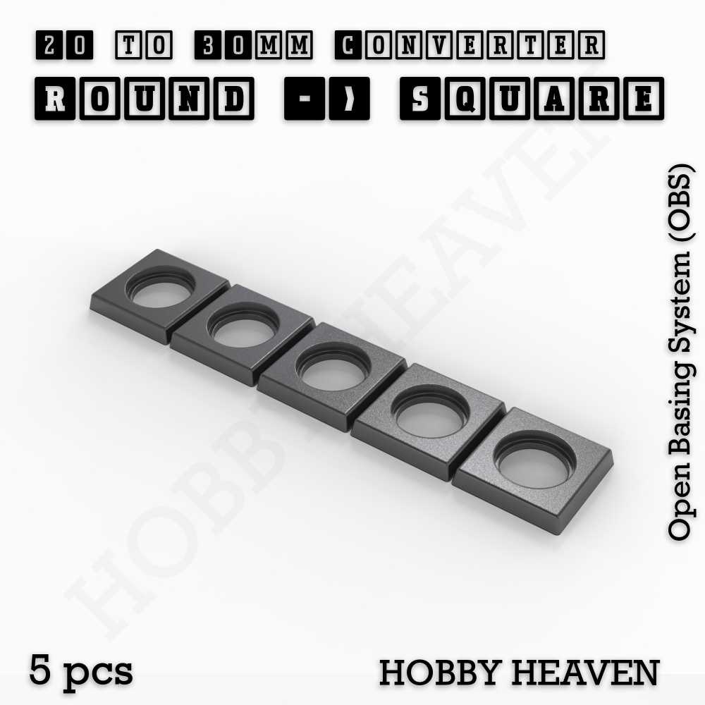 Base 20mm To 30mm Square Converter x5pcs Round to Square Bases Shape and Size Converters 3d Print Full Range