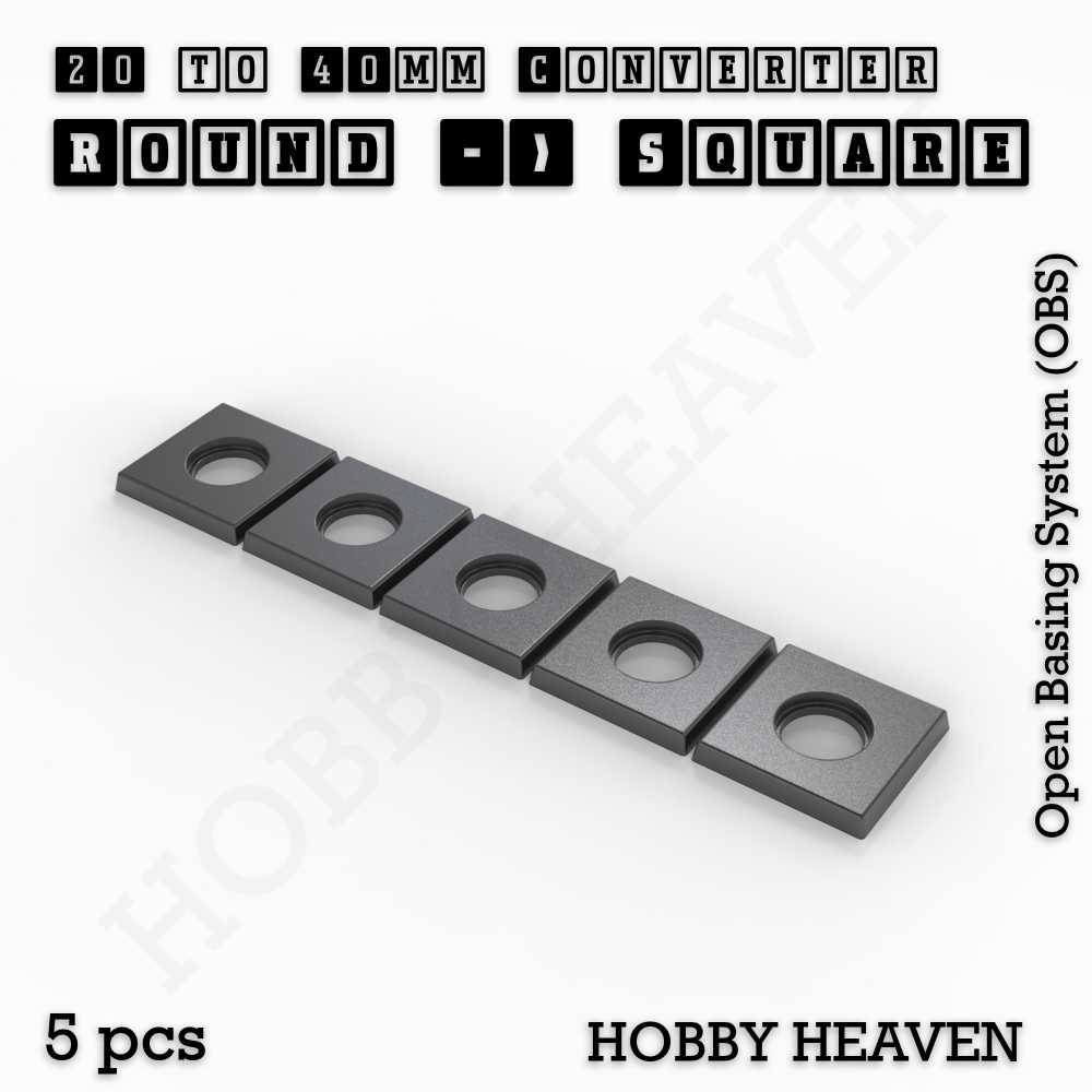 Base 20mm To 40mm Square Converter x5pcs Round to Square Bases Shape and Size Converters 3d Print Full Range