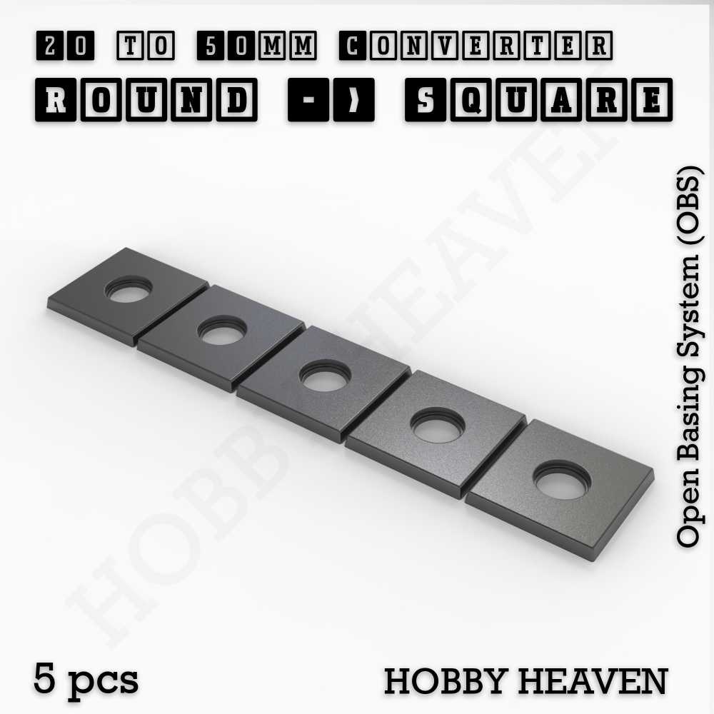Base 20mm To 25mm Square Converter x5pcs Round to Square Bases Shape and Size Converters 3d Print Full Range