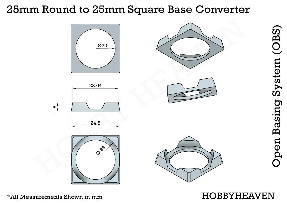 Base 25mm Round to 25mm Square Bases Converters 3d Print