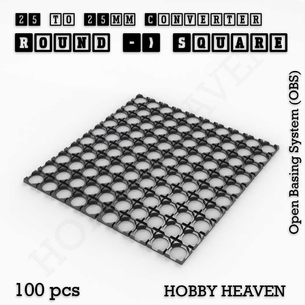 Base 25mm To 25mm Square Converter x100pcs Round to Square Bases Shape and Size Converters 3d Print Full Range