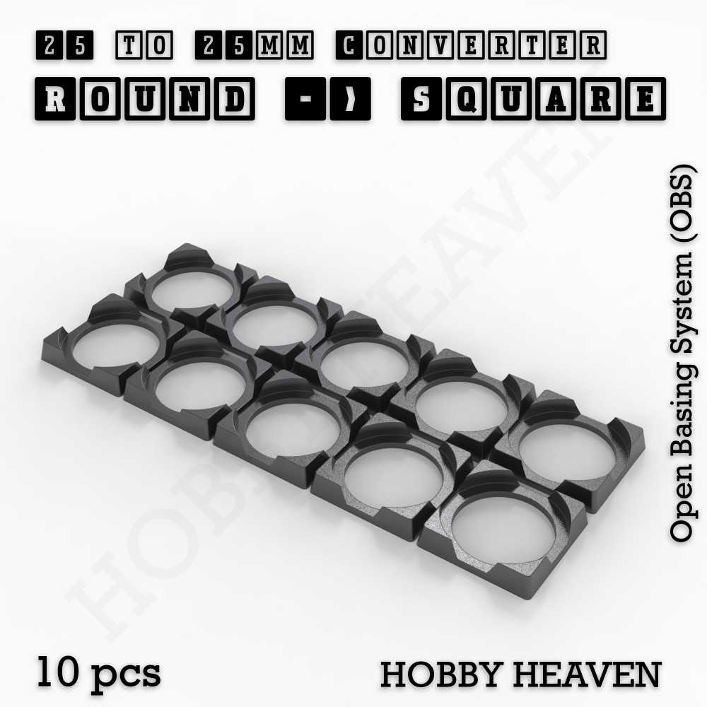 Base 25mm To 25mm Square Converter x10pcs Round to Square Bases Shape and Size Converters 3d Print Full Range