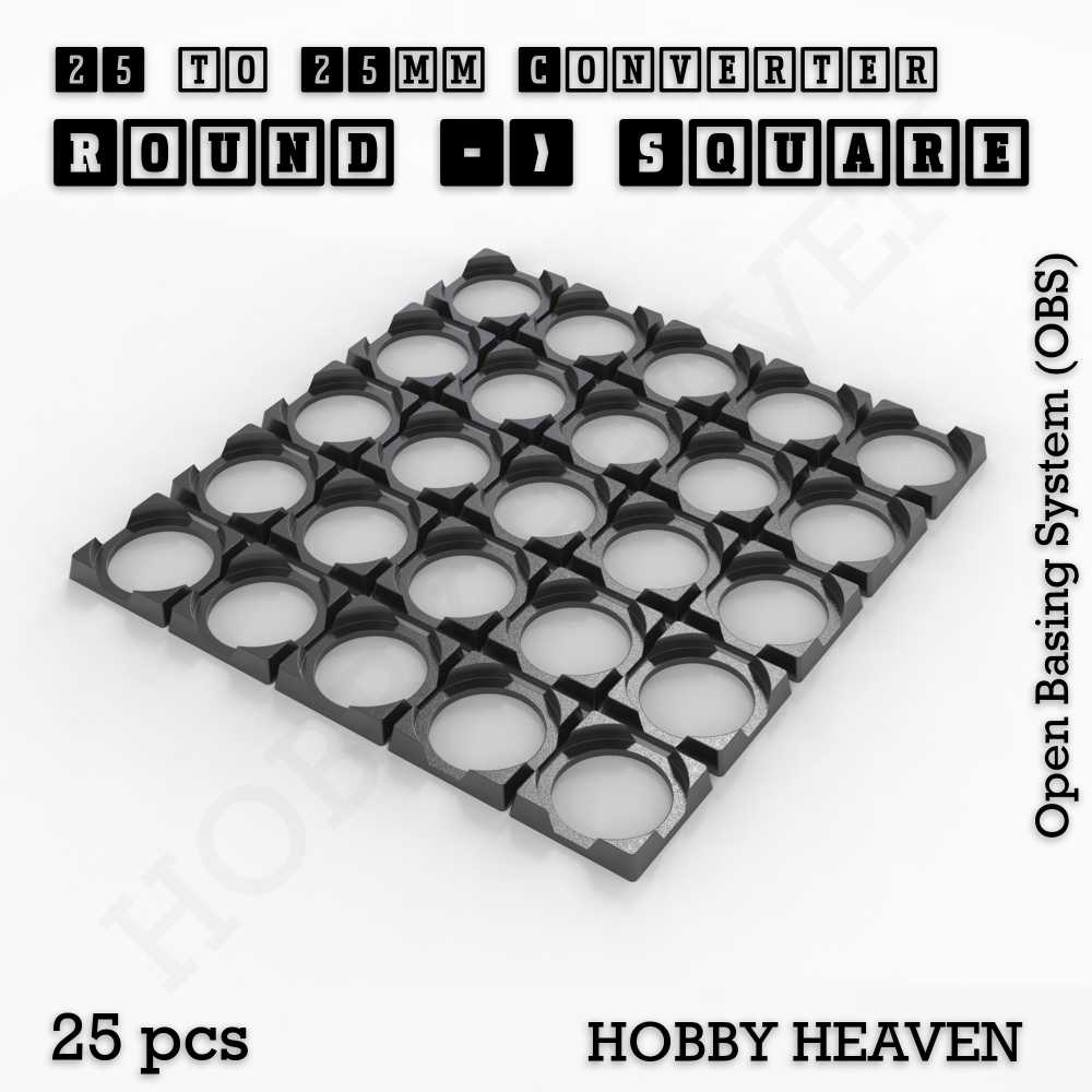 Base 25mm To 25mm Square Converter x25pcs Round to Square Bases Shape and Size Converters 3d Print Full Range