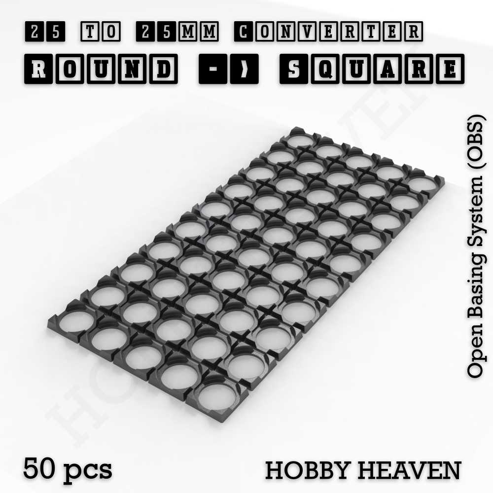 Base 25mm To 25mm Square Converter x50pcs Round to Square Bases Shape and Size Converters 3d Print Full Range