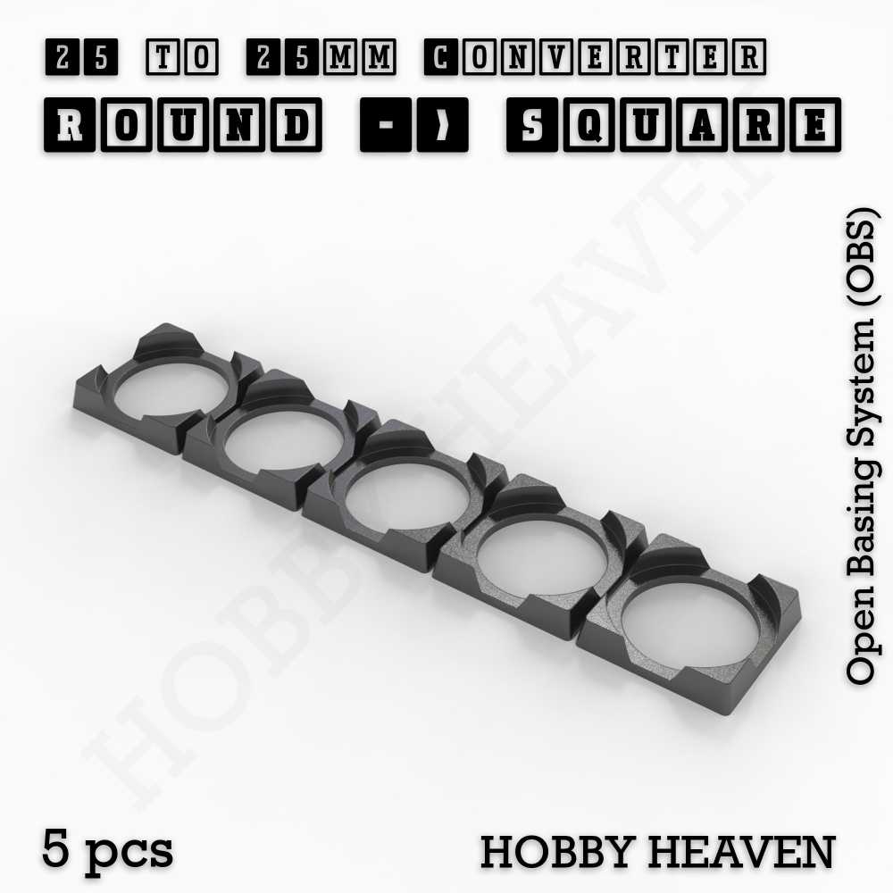 Base 25mm To 25mm Square Converter x5pcs Round to Square Bases Shape and Size Converters 3d Print Full Range