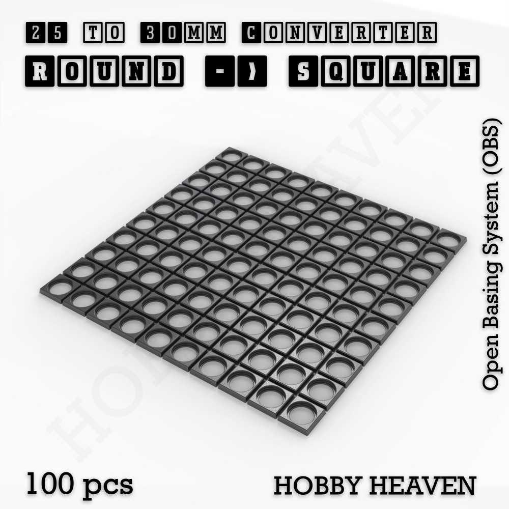 Base 25mm To 30mm Square Converter x100pcs Round to Square Bases Shape and Size Converters 3d Print Full Range