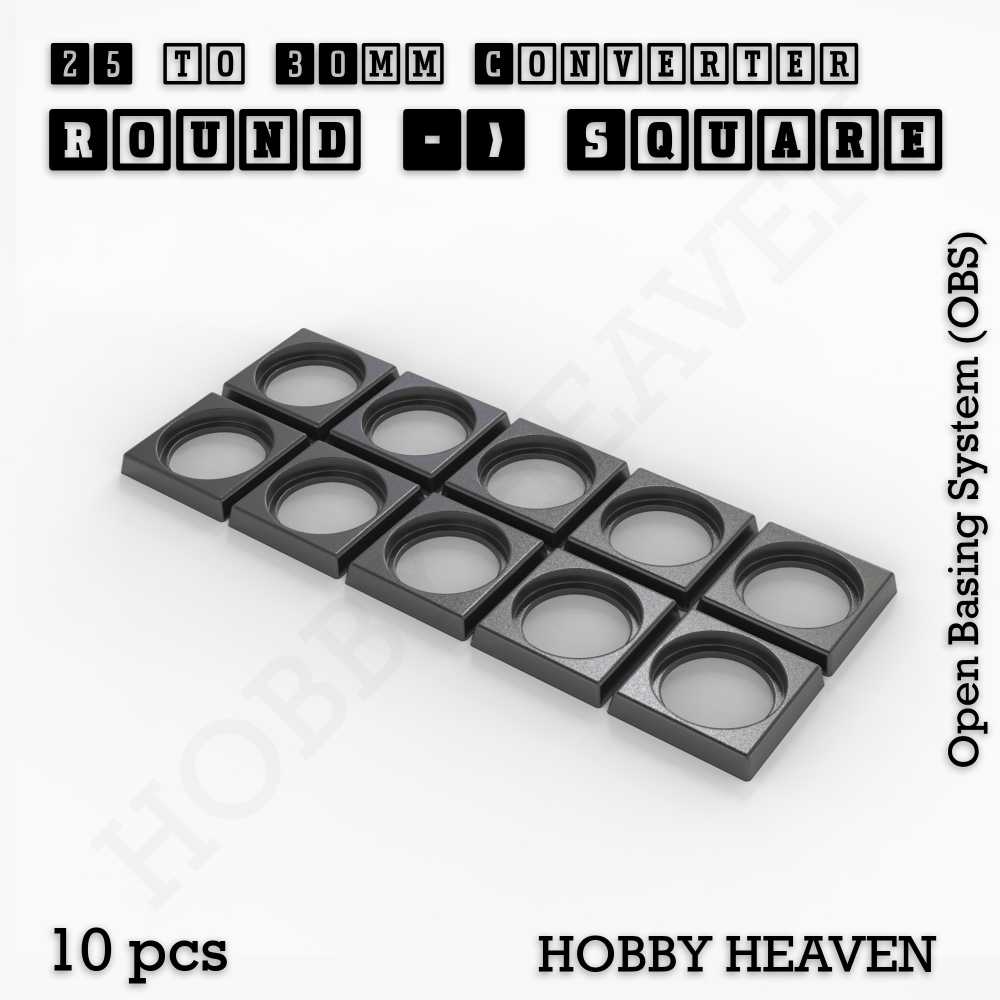 Base 25mm To 30mm Square Converter x10pcs Round to Square Bases Shape and Size Converters 3d Print Full Range