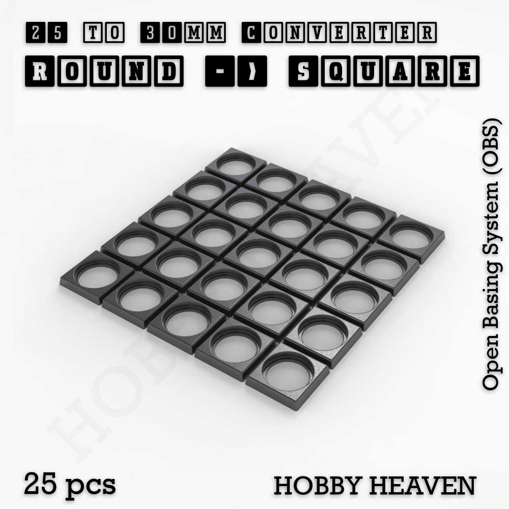 Base 25mm To 30mm Square Converter x25pcs Round to Square Bases Shape and Size Converters 3d Print Full Range