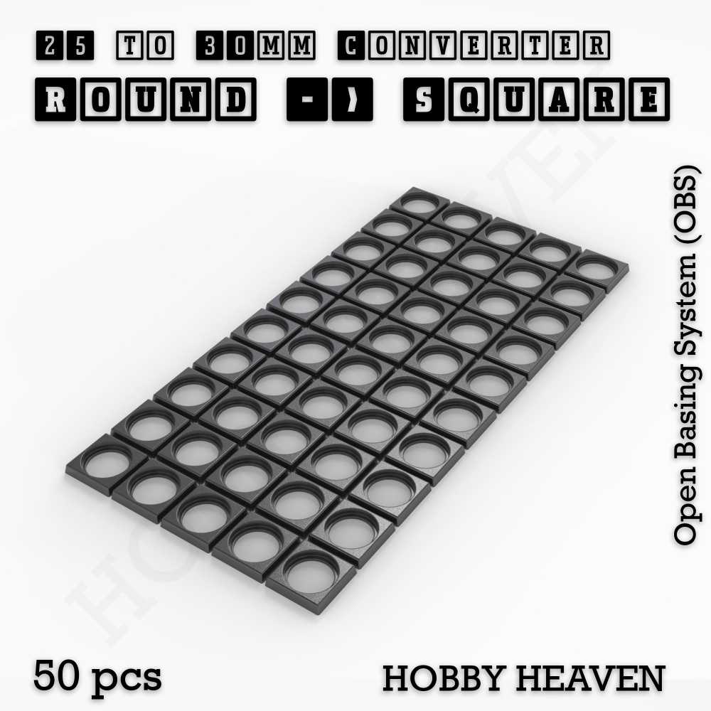 Base 25mm To 30mm Square Converter x50pcs Round to Square Bases Shape and Size Converters 3d Print Full Range