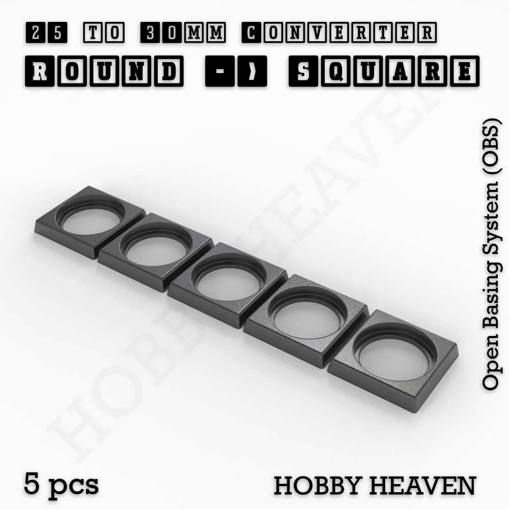 Base 25mm To 30mm Square Converter x5pcs Round to Square Bases Shape and Size Converters 3d Print Full Range