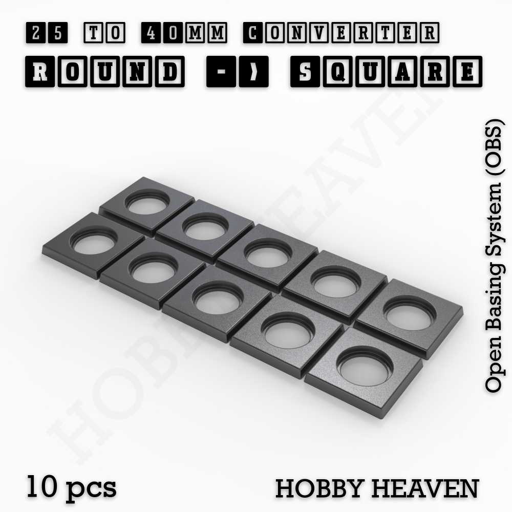 Base 25mm To 40mm Square Converter x10pcs Round to Square Bases Shape and Size Converters 3d Print Full Range