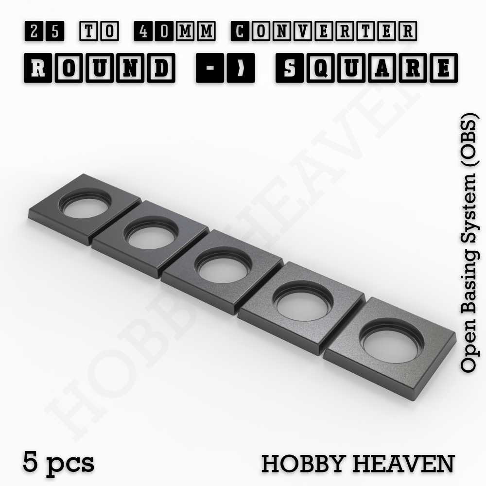 Base 25mm To 40mm Square Converter x5pcs Round to Square Bases Shape and Size Converters 3d Print Full Range