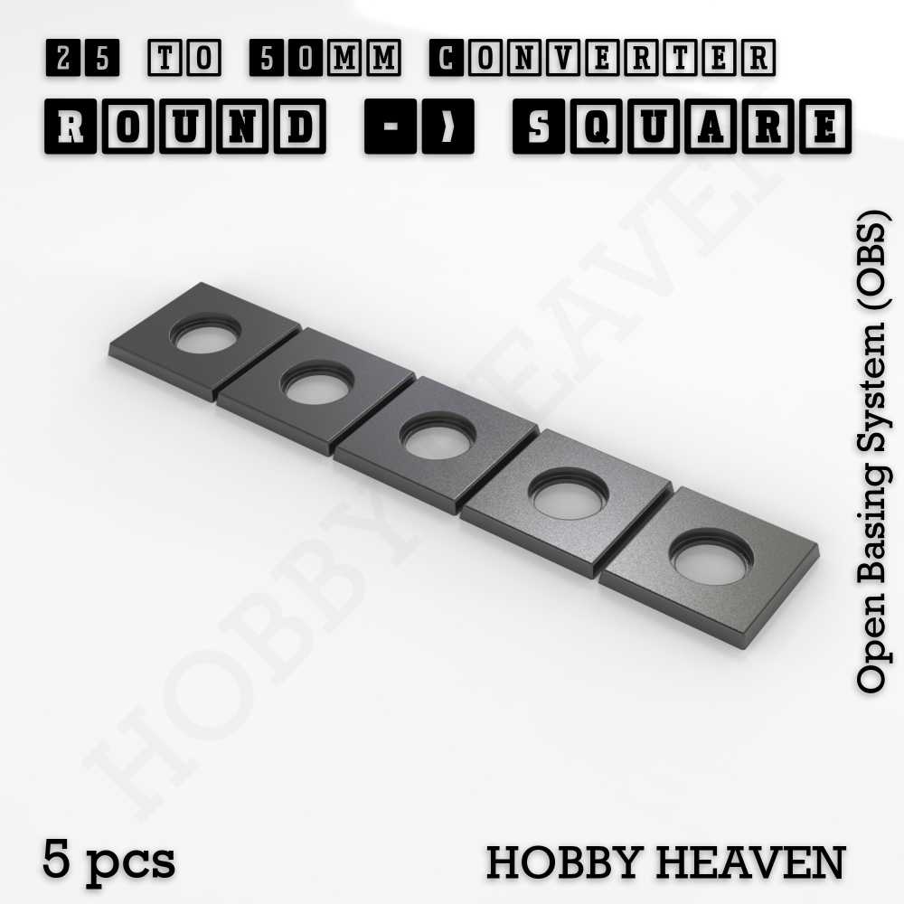 Base 25mm To 50mm Square Converter x5pcs Round to Square Bases Shape and Size Converters 3d Print Full Range