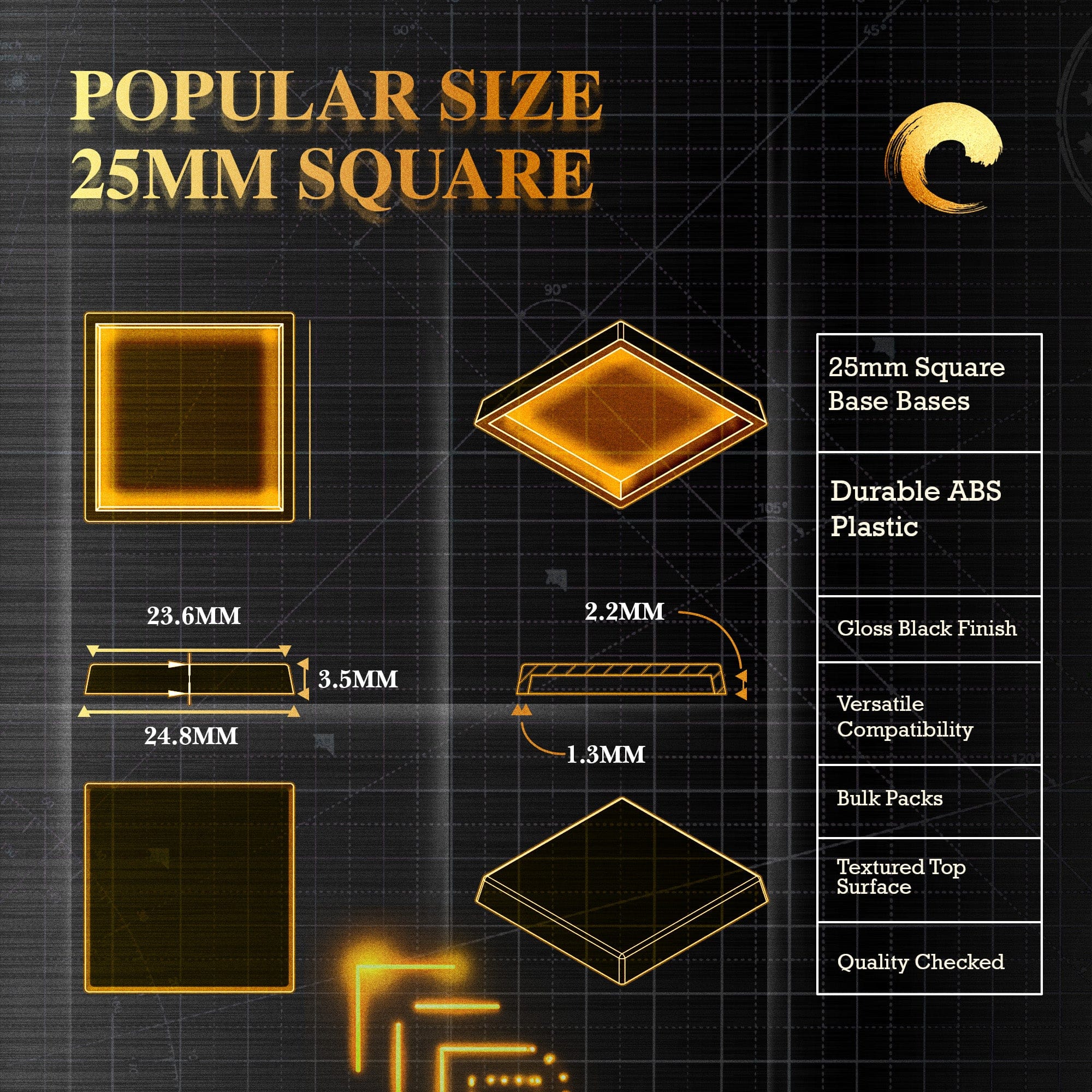 Base 25mm Square Plain Plastic Bases