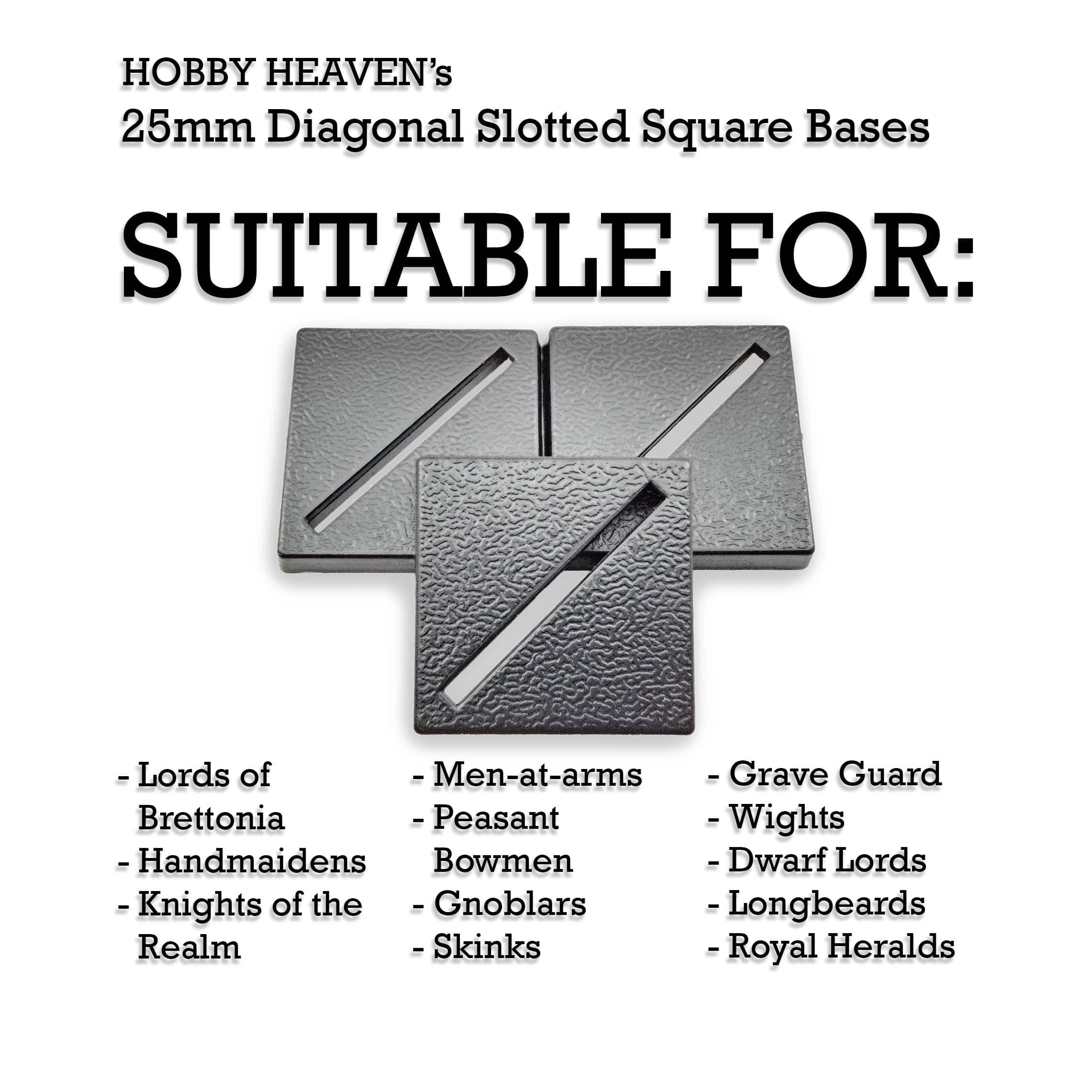 Base 25mm Square Diagonal Slotted Plastic Bases
