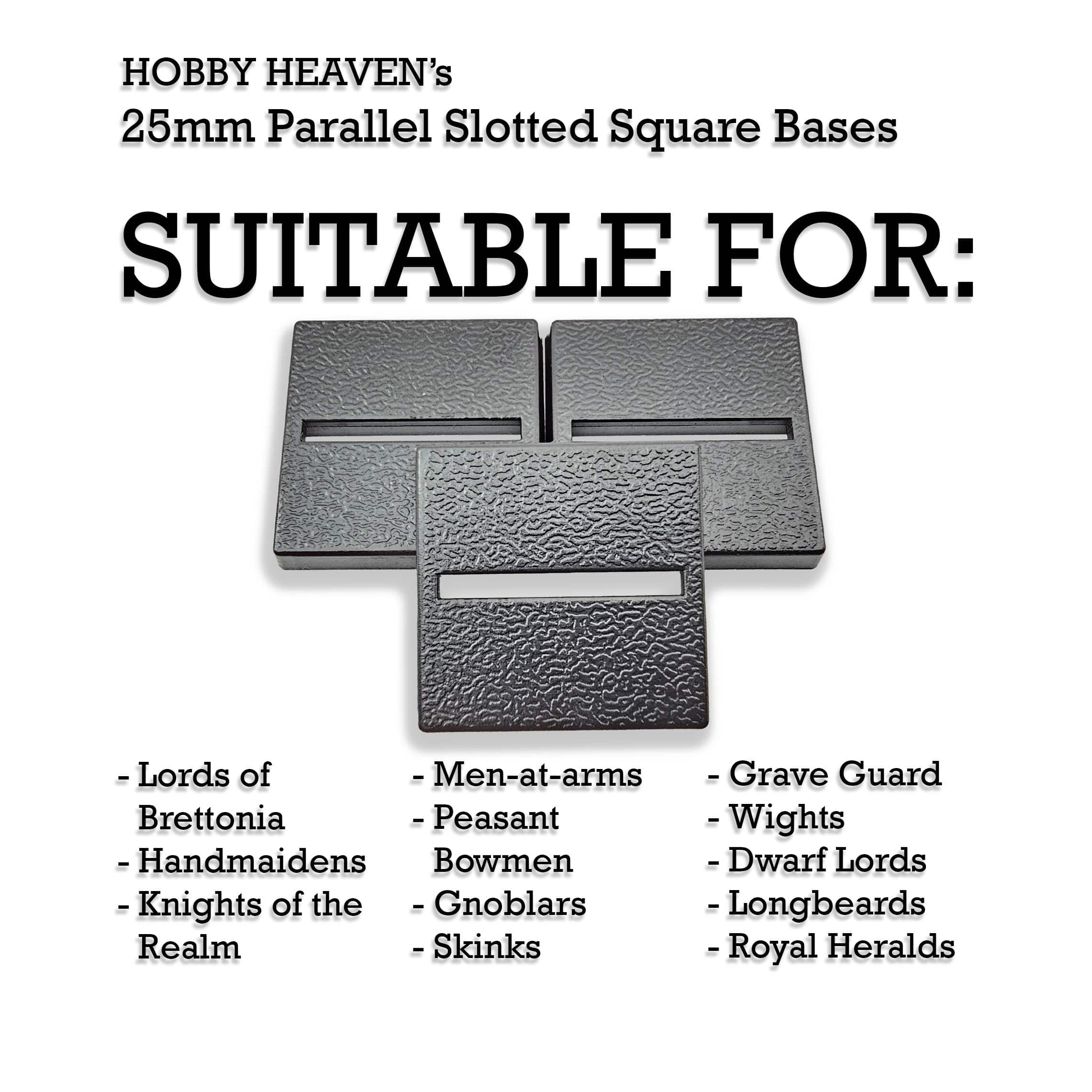 Base 25mm Square Parallel Slotted Plastic Bases
