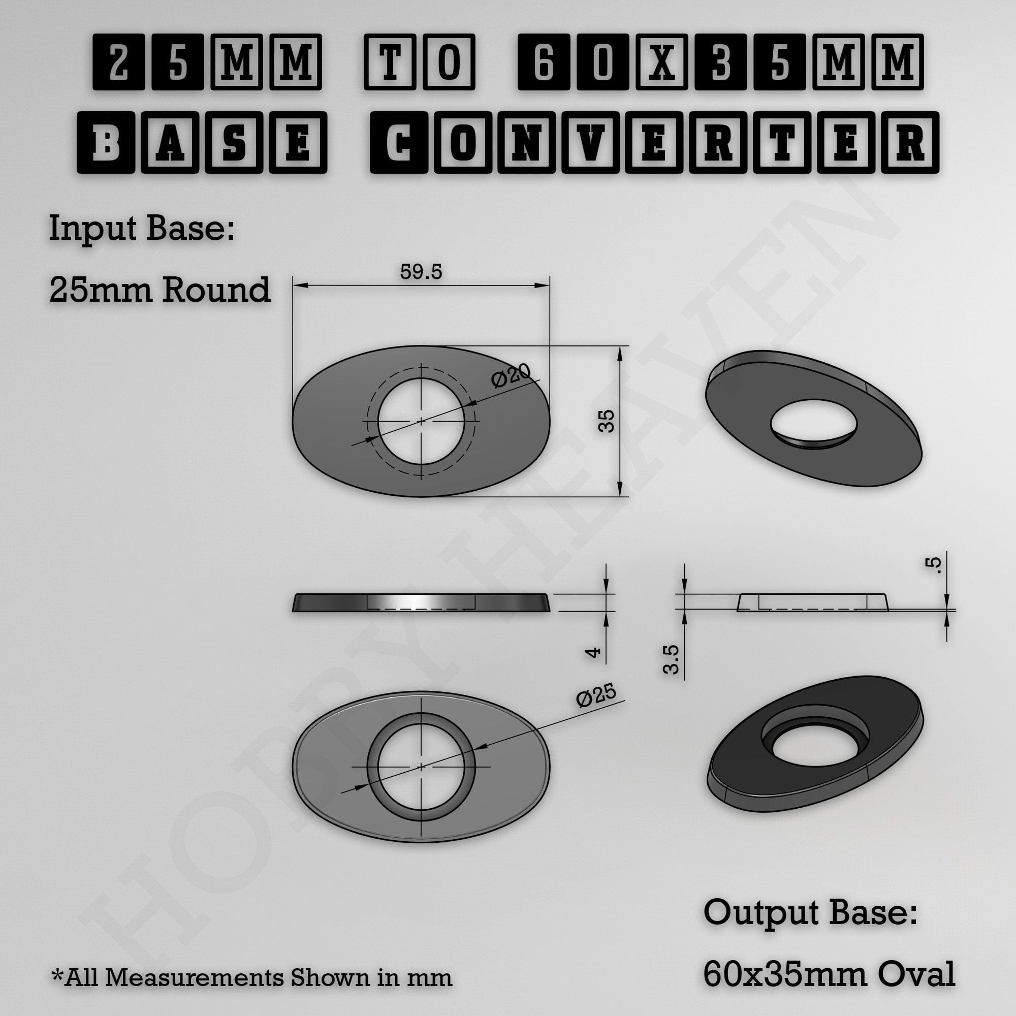 Base Round To Oval Bases Size Converters 3d Print Full Range