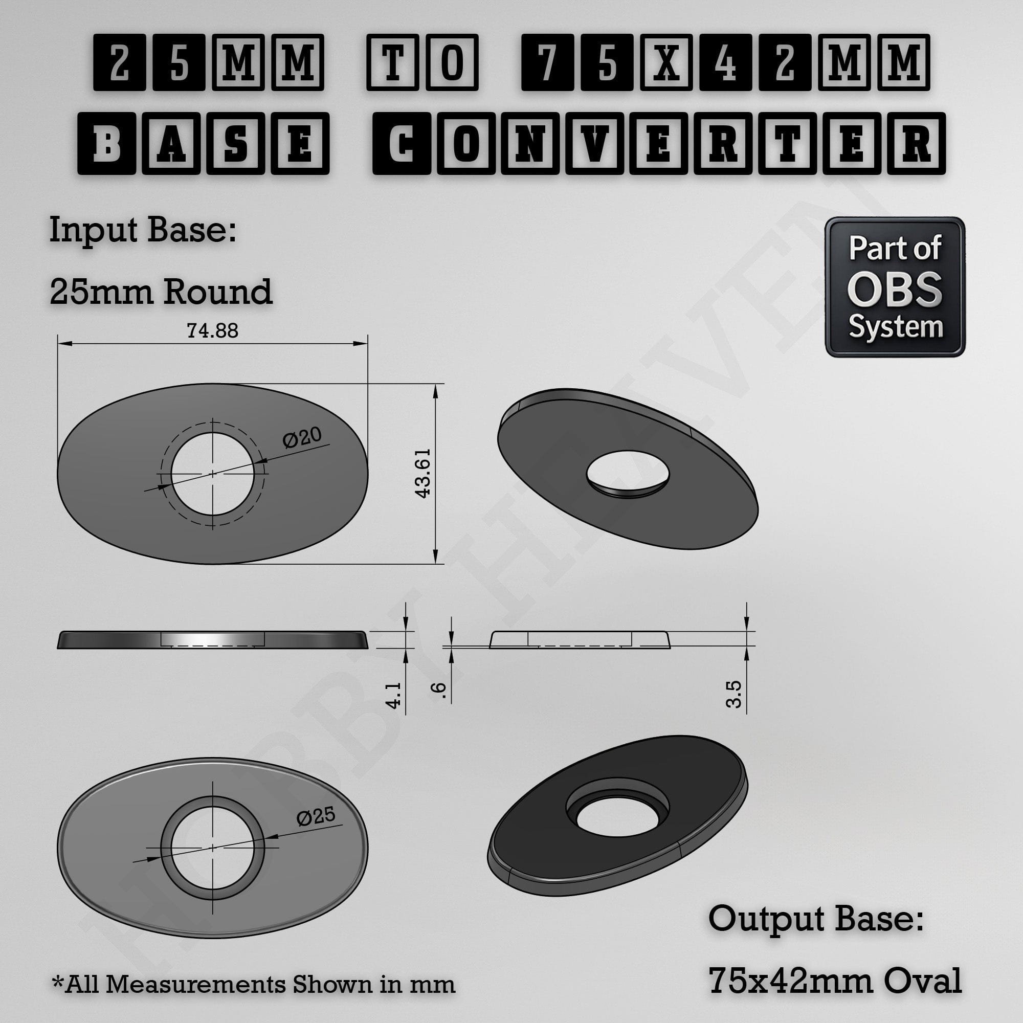 Base Round To Oval Bases Size Converters 3d Print Full Range