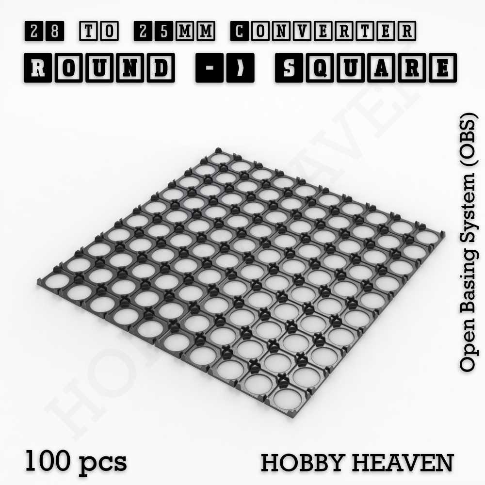 Base 28mm To 25mm Square Converter x100pcs Round to Square Bases Shape and Size Converters 3d Print Full Range