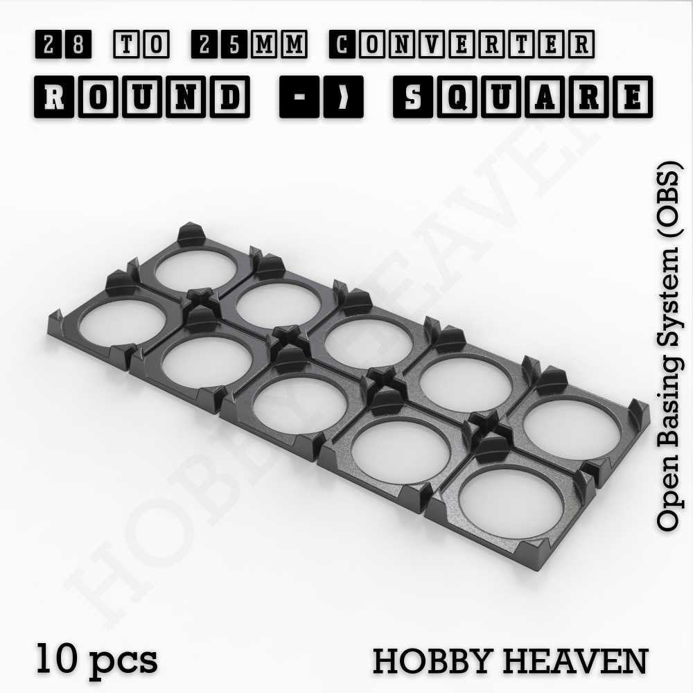 Base 28mm To 25mm Square Converter x10pcs Round to Square Bases Shape and Size Converters 3d Print Full Range