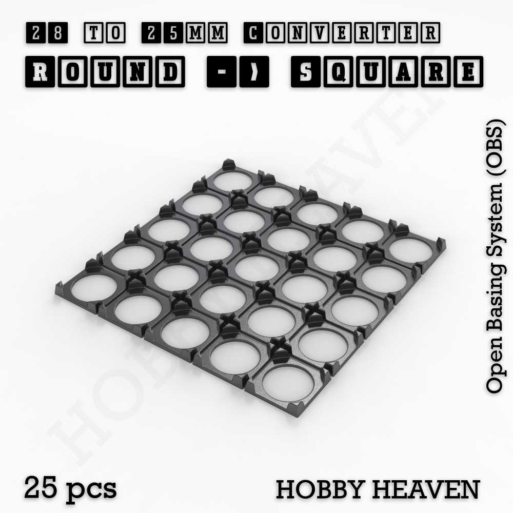 Base 28mm To 25mm Square Converter x25pcs Round to Square Bases Shape and Size Converters 3d Print Full Range