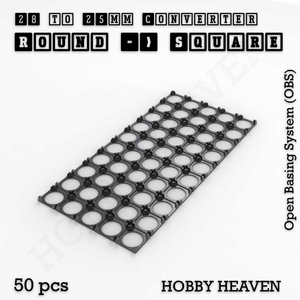 Base 28mm To 25mm Square Converter x50pcs Round to Square Bases Shape and Size Converters 3d Print Full Range