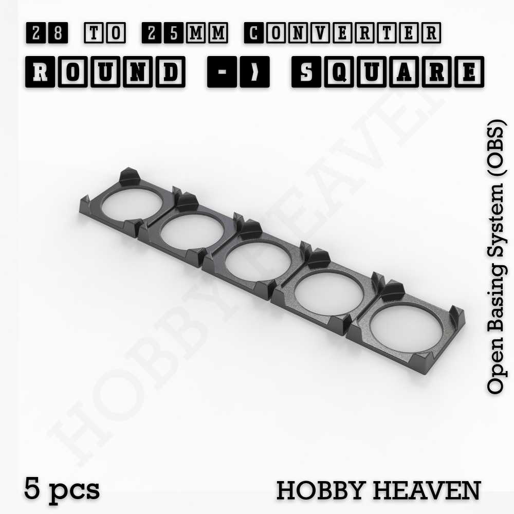 Base 28mm To 25mm Square Converter x5pcs Round to Square Bases Shape and Size Converters 3d Print Full Range