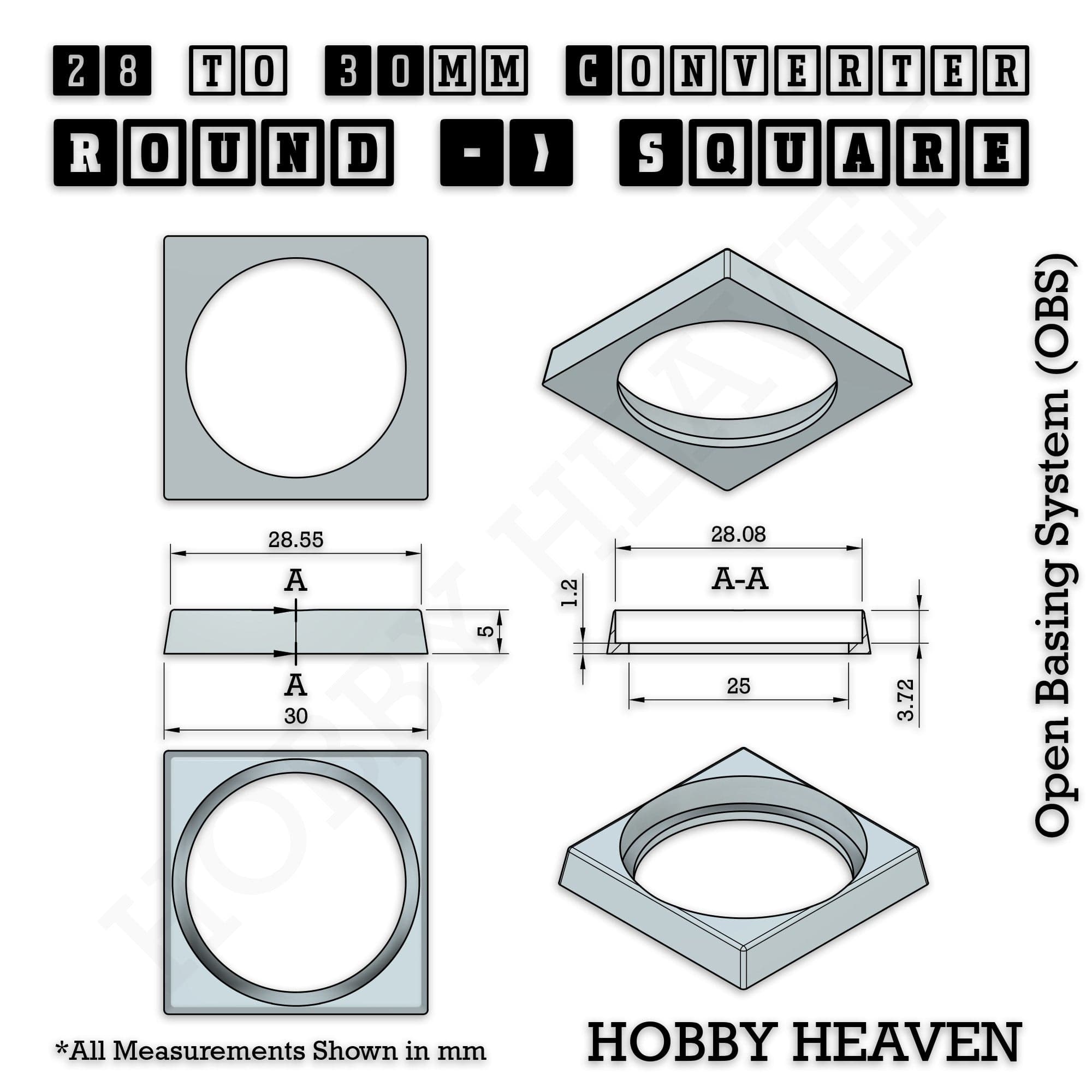 Base 28mm To 30mm Square Converter x1pcs Round to Square Bases Shape and Size Converters 3d Print Full Range