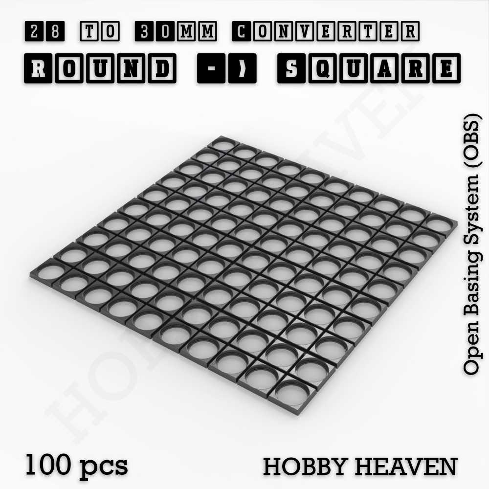 Base 28mm To 30mm Square Converter x100pcs Round to Square Bases Shape and Size Converters 3d Print Full Range