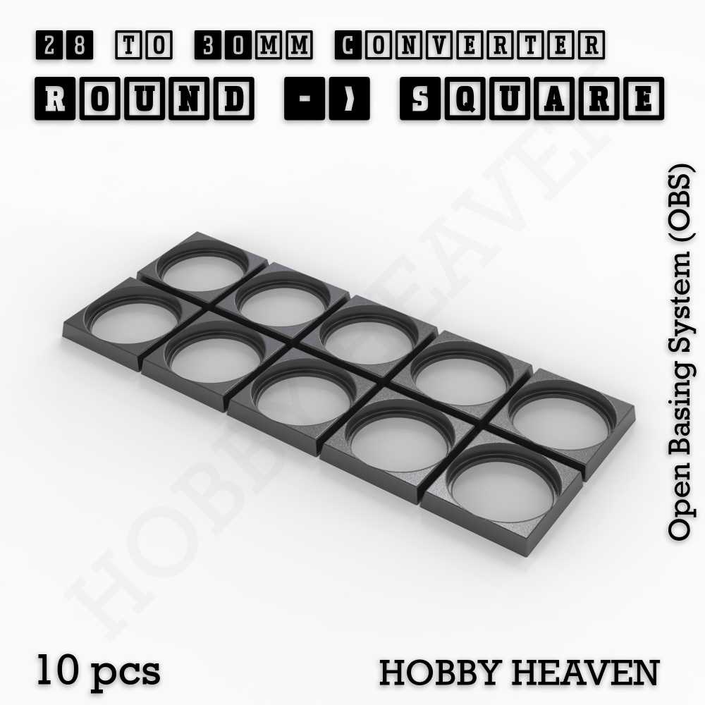 Base 28mm To 30mm Square Converter x10pcs Round to Square Bases Shape and Size Converters 3d Print Full Range