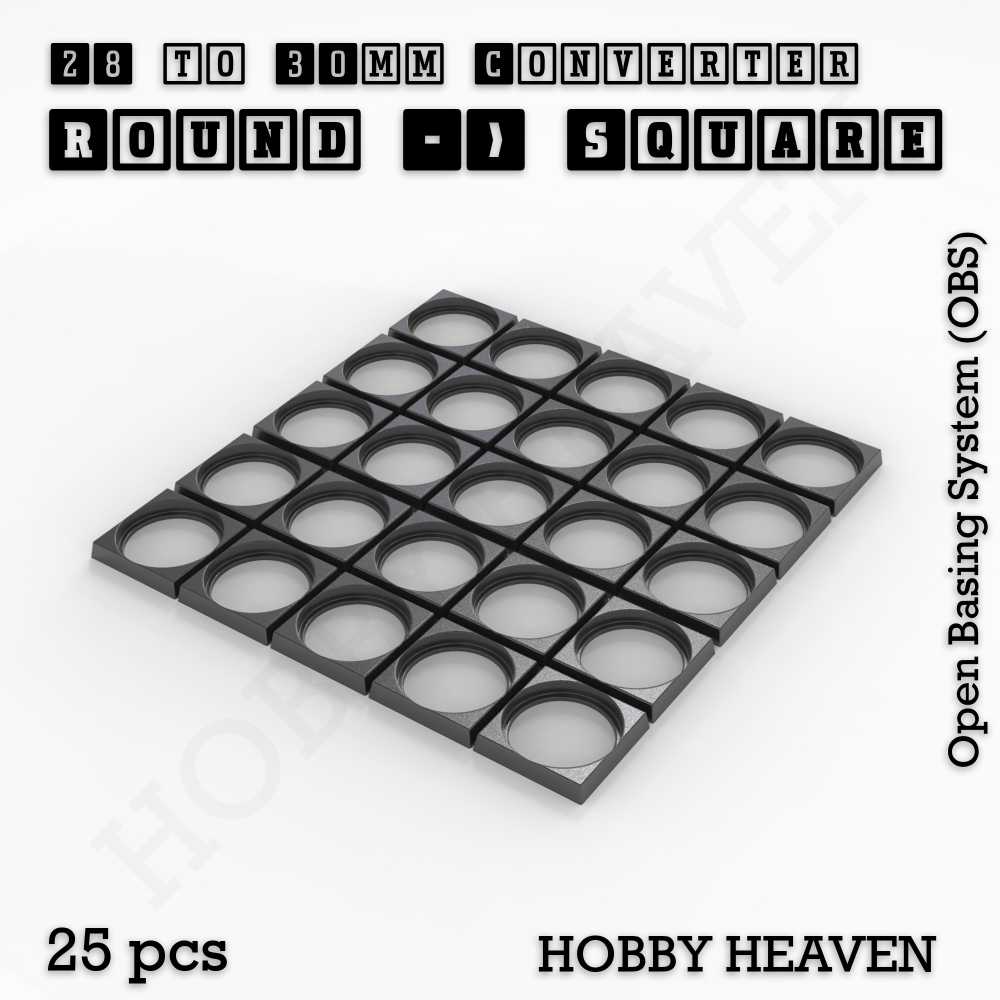 Base 28mm To 30mm Square Converter x25pcs Round to Square Bases Shape and Size Converters 3d Print Full Range