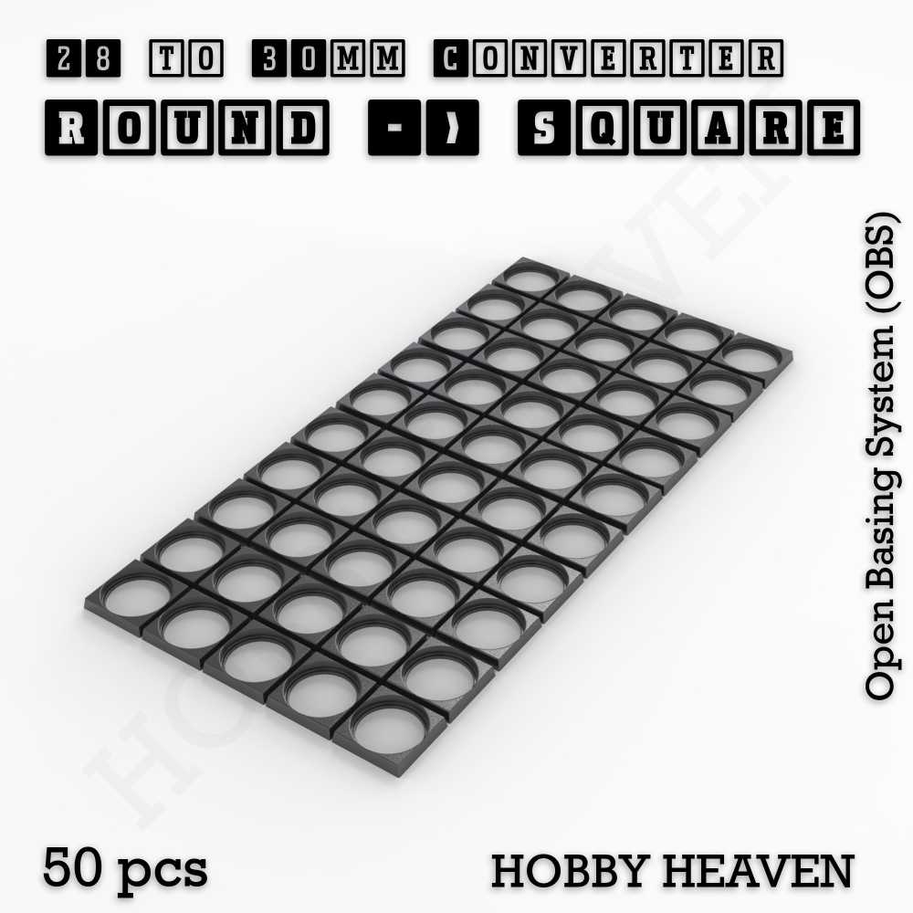 Base 28mm To 30mm Square Converter x50pcs Round to Square Bases Shape and Size Converters 3d Print Full Range